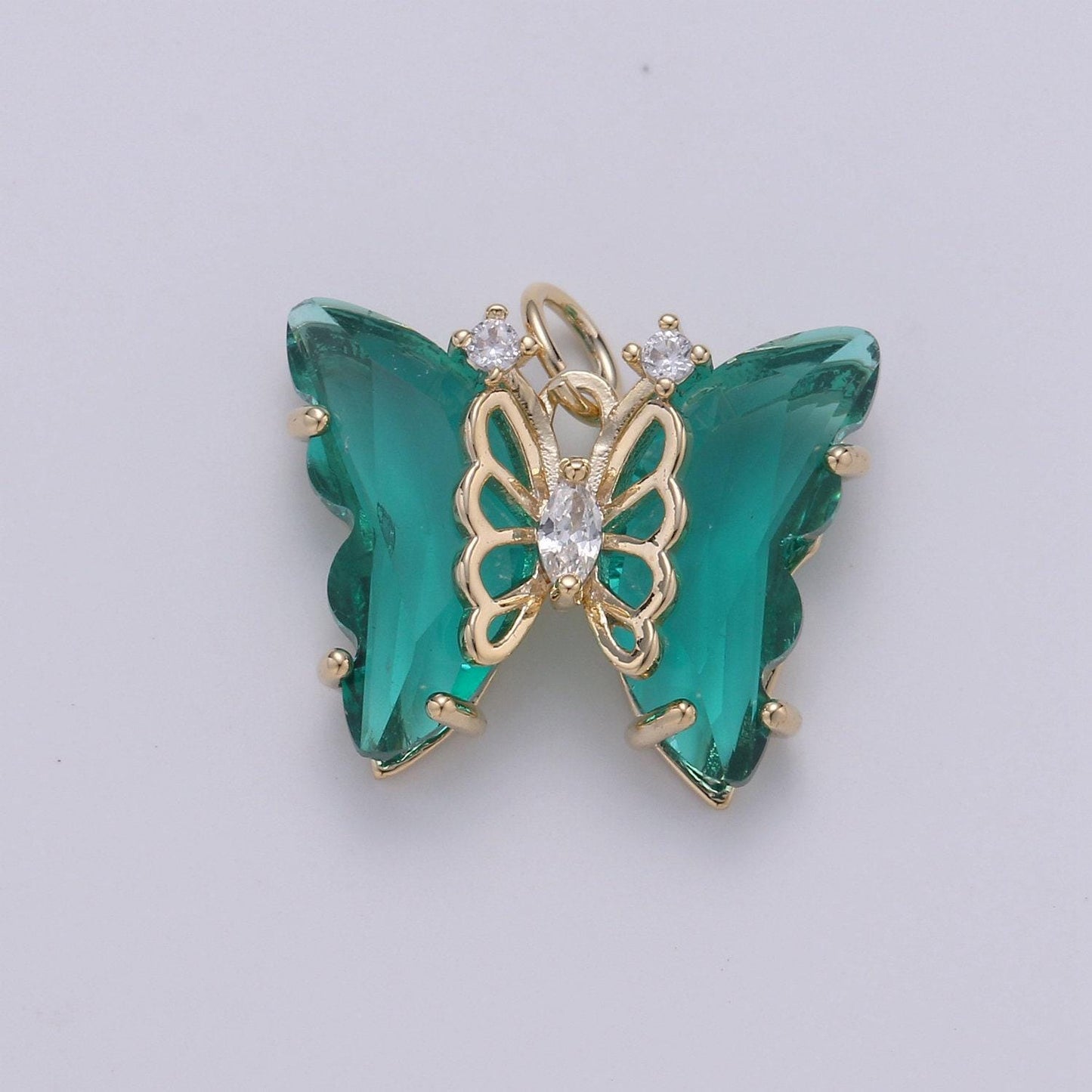1pc large clear, blue, green pink,purple wings butterfly 24k gold micro pave cz mariposa pendant charm pendant, d520-d524