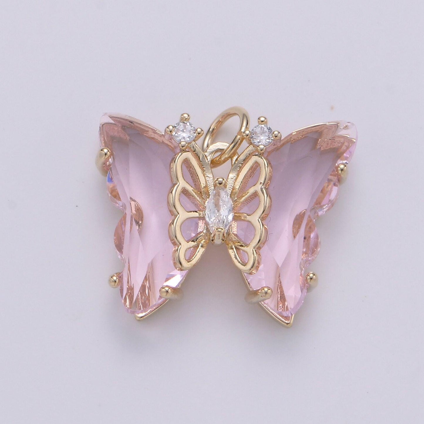 1pc large clear, blue, green pink,purple wings butterfly 24k gold micro pave cz mariposa pendant charm pendant, d520-d524