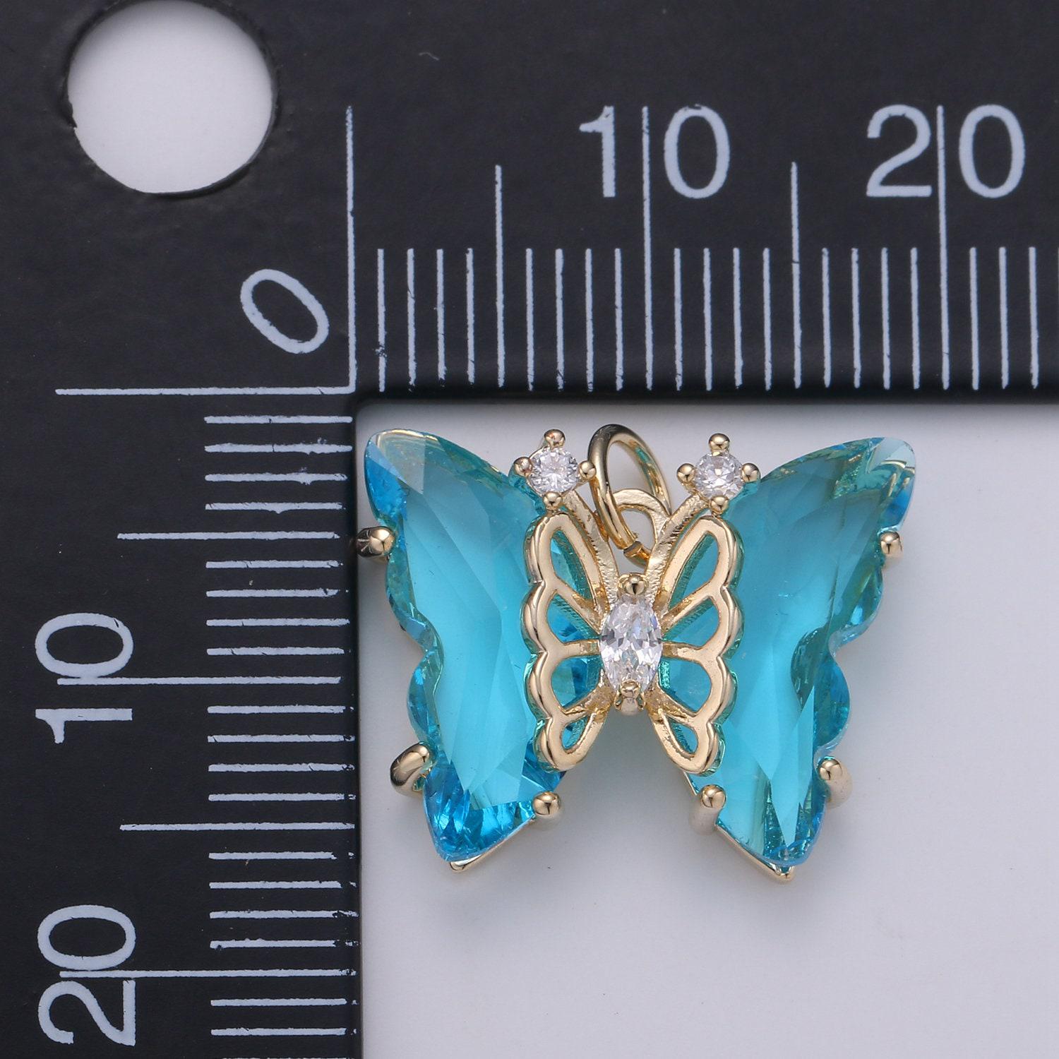1pc large clear, blue, green pink,purple wings butterfly 24k gold micro pave cz mariposa pendant charm pendant, d520-d524