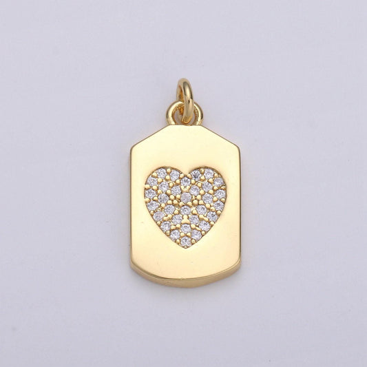 Micro pave heart pendant dainty heart charm gold gold heart charm star tag charm jewelry making supply 24k gold findings, chgf-1538