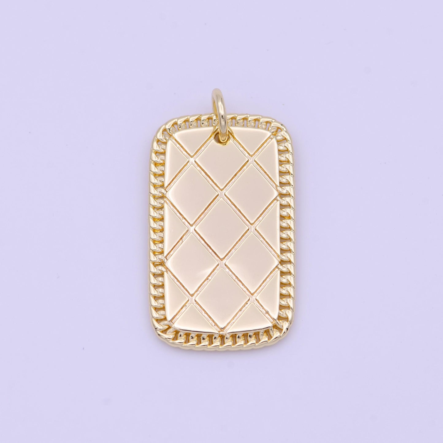 Gold minimalist military tag charm, gold plated dog tag pendant d-492