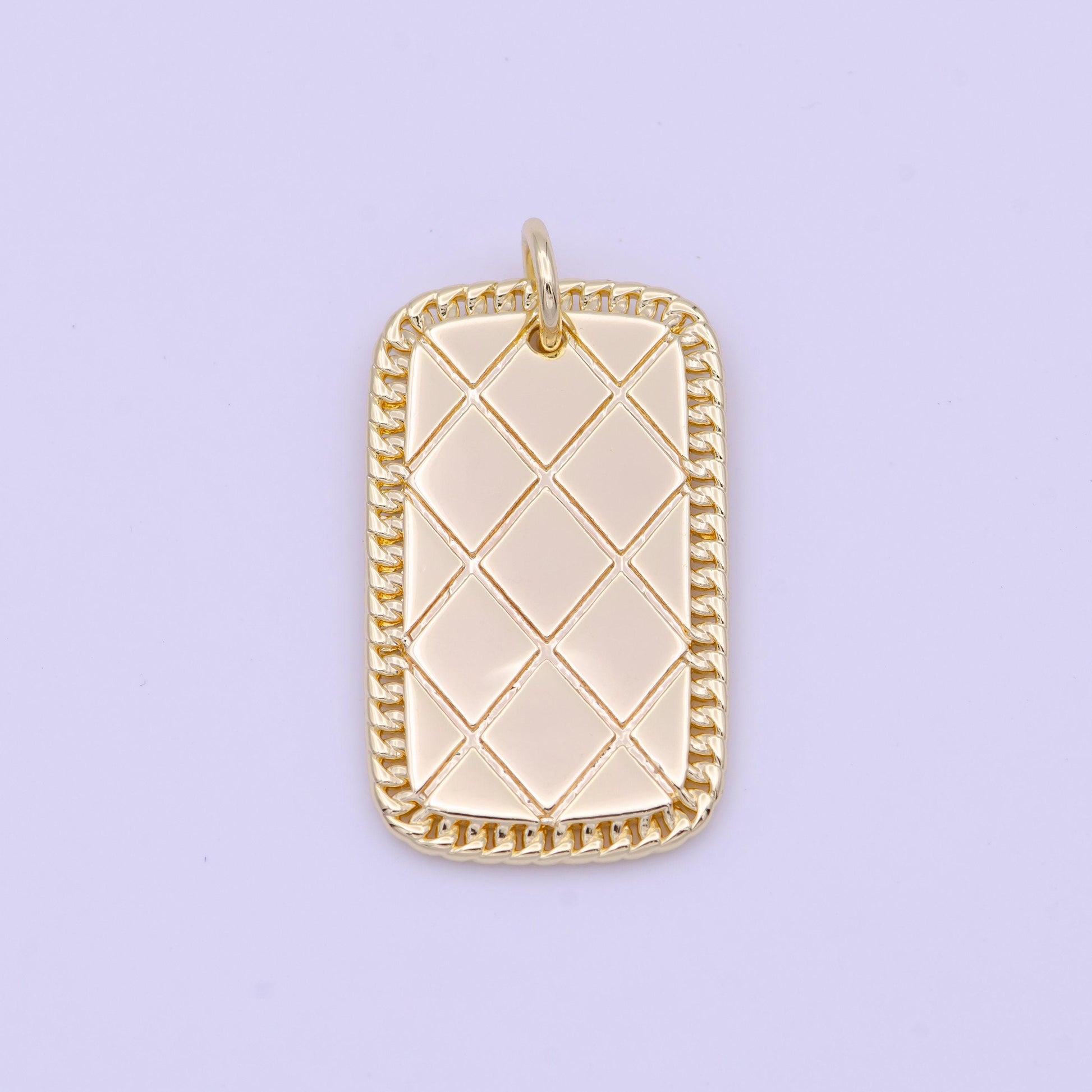Gold minimalist military tag charm, gold plated dog tag pendant d-492