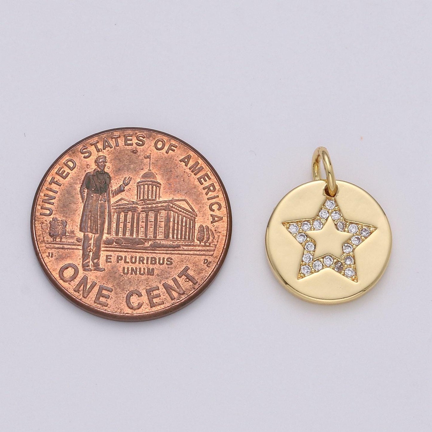10mm round coin charm - round star charm, micro pave star charm, twinkle star charm, 24k gold charm chgf-1498, 1499