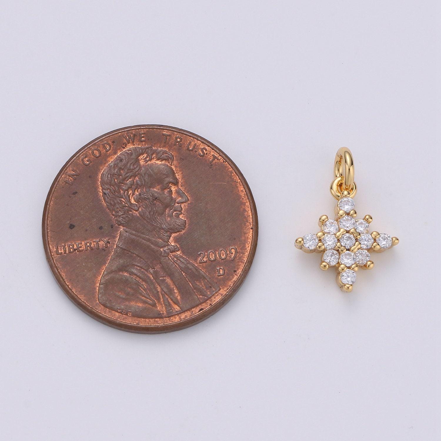 1pc dainty 24k gold micro pave cz north star pendant charm, north star pendant charm, silver star pendant, for diy jewelry making d463 d464