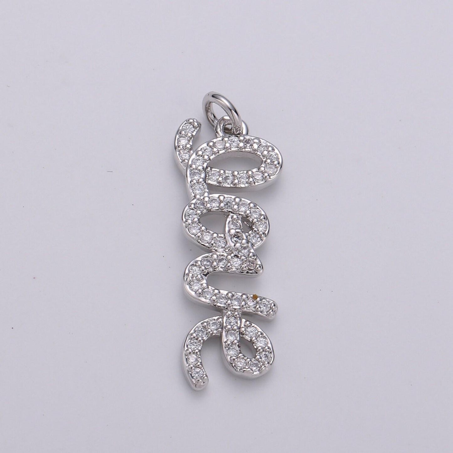 Silver love charm pendant cz micro pave, love words pendant charm, gold dangle charm, word charm, love pendant cubic zirconia charm | d-457