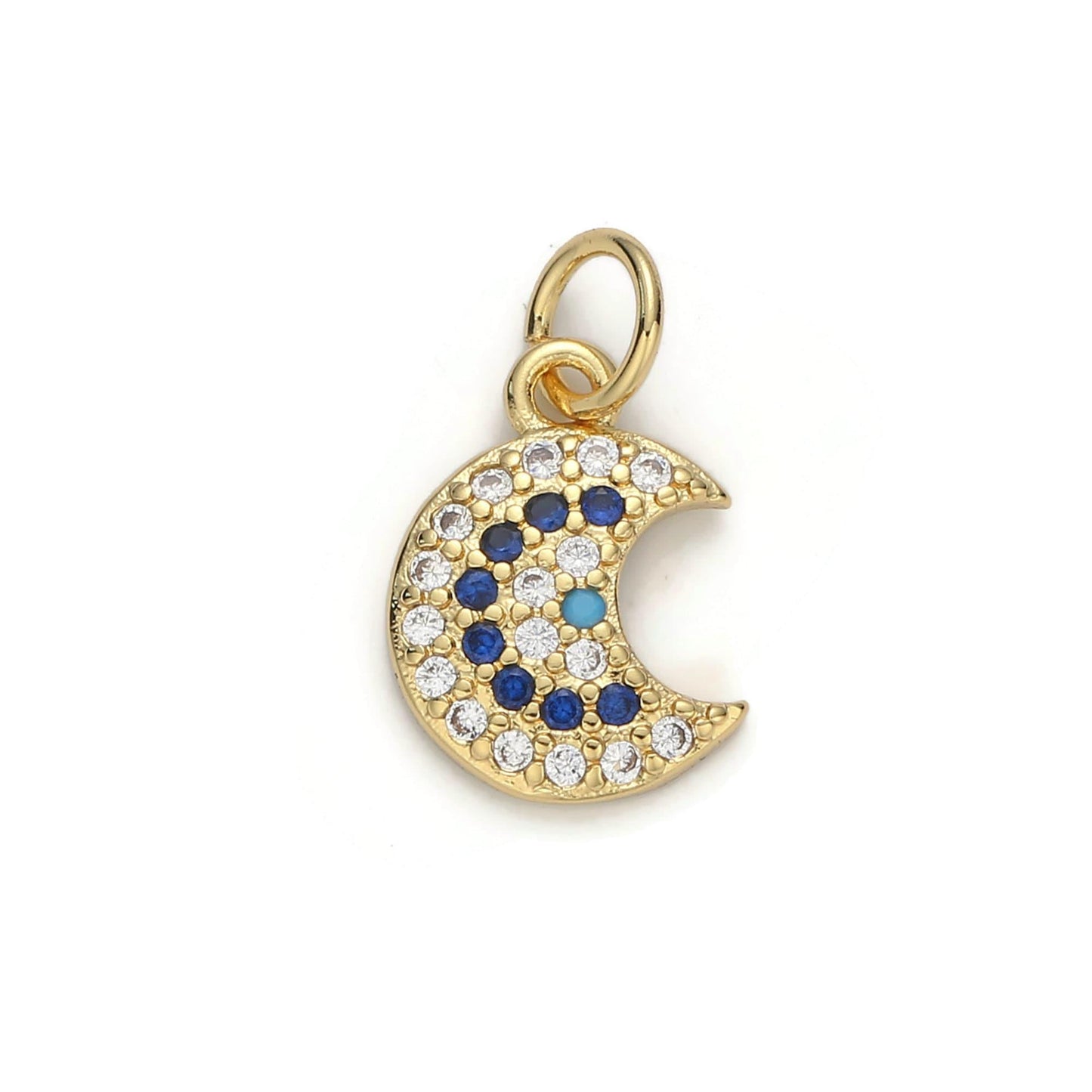 1pc 24k gold micro pave moon charm, cubic zirconia moon pendant charm, charm, for diy jewelry