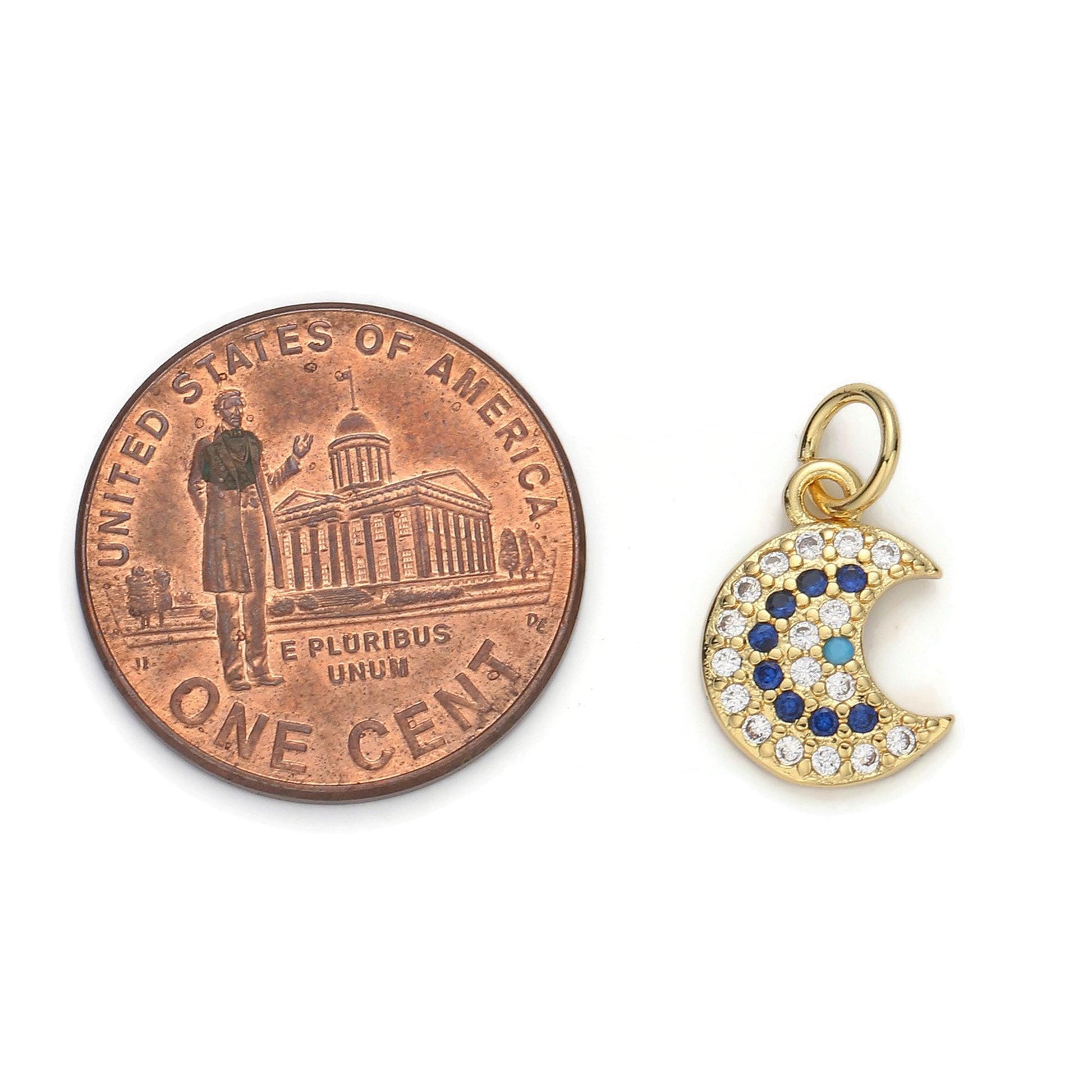 1pc 24k gold micro pave moon charm, cubic zirconia moon pendant charm, charm, for diy jewelry