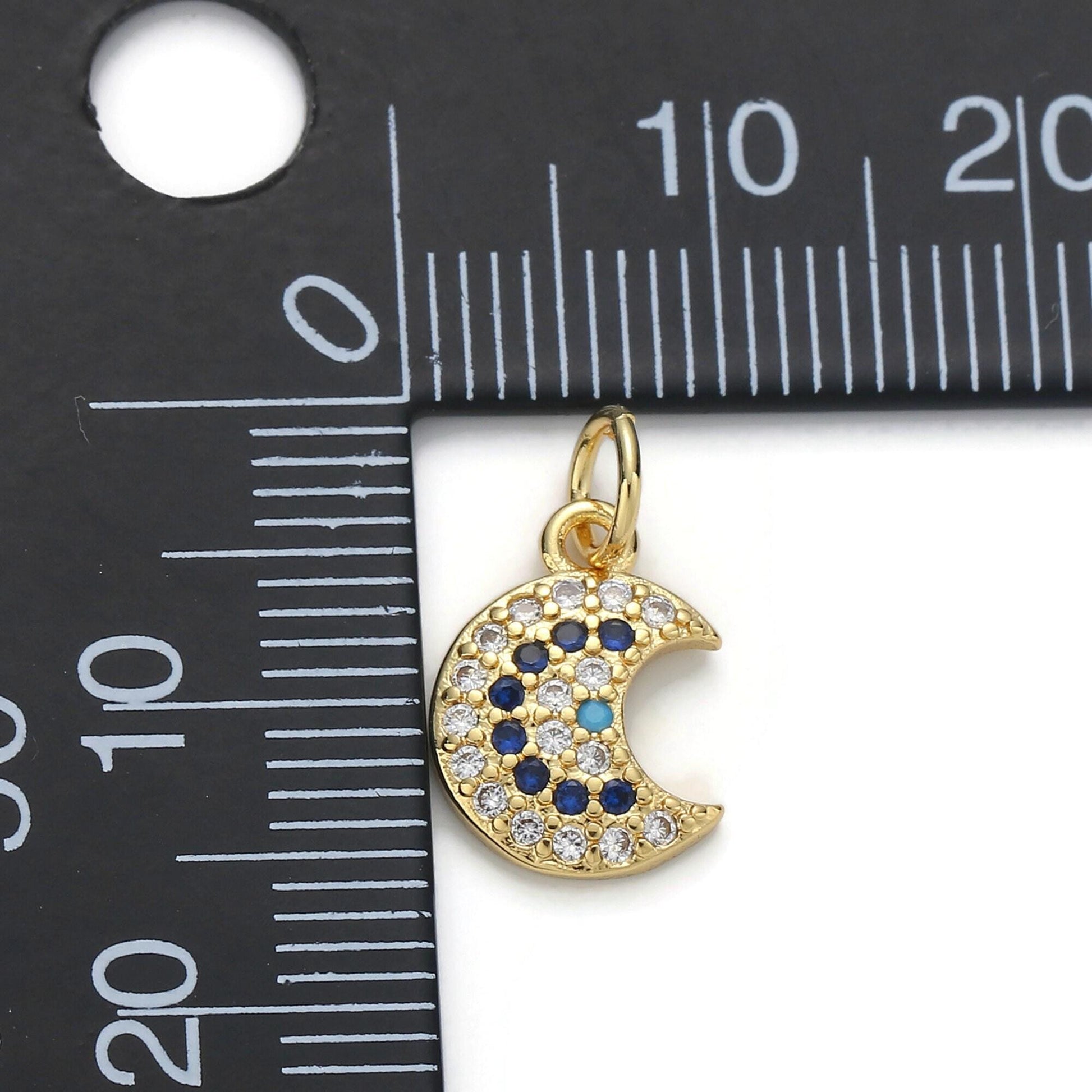 1pc 24k gold micro pave moon charm, cubic zirconia moon pendant charm, charm, for diy jewelry