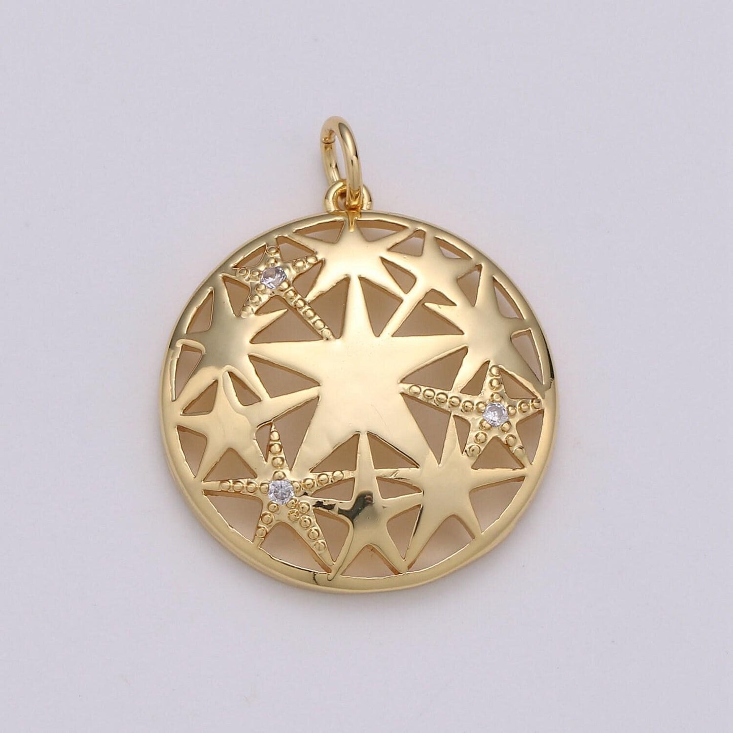1pc 24k gold micro pave star charm, cubic zirconia medallion pendant charm, charm, for diy jewelry d-437