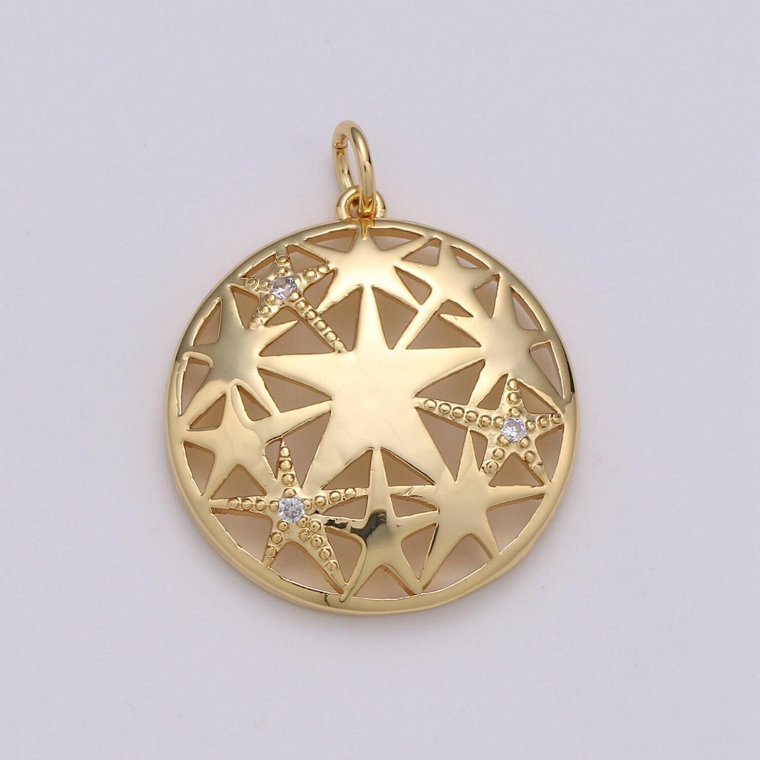 1pc 24k gold micro pave star charm, cubic zirconia medallion pendant charm, charm, for diy jewelry d-437