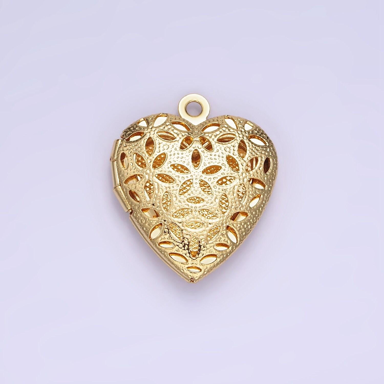 14k gold filled open floral flower locket pendant in gold & silver | d399
