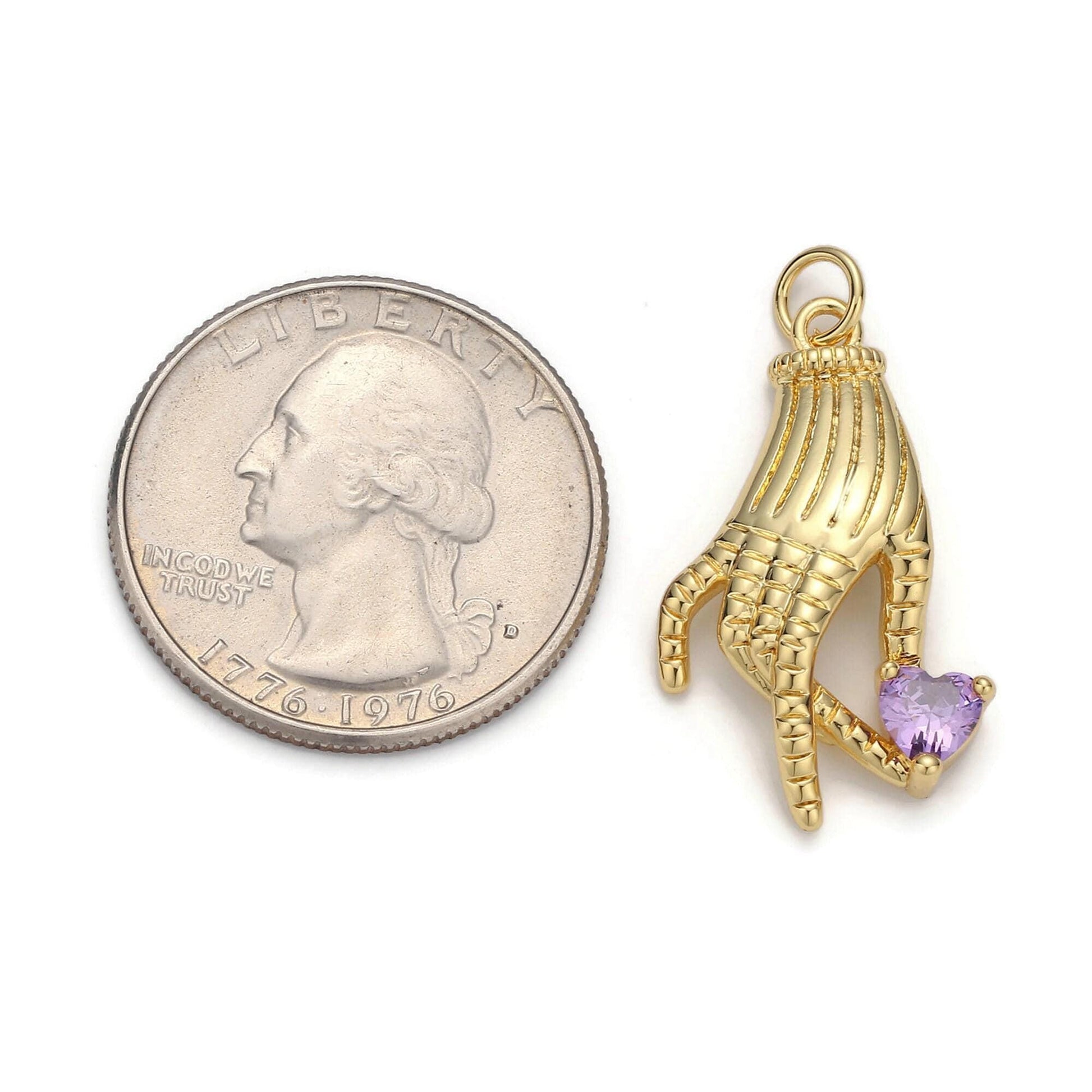 1pc 24k gold micro pave cz heart pendant charm, heart in hand micro pave cz pendant charm, pendant, for diy jewelry d-39
