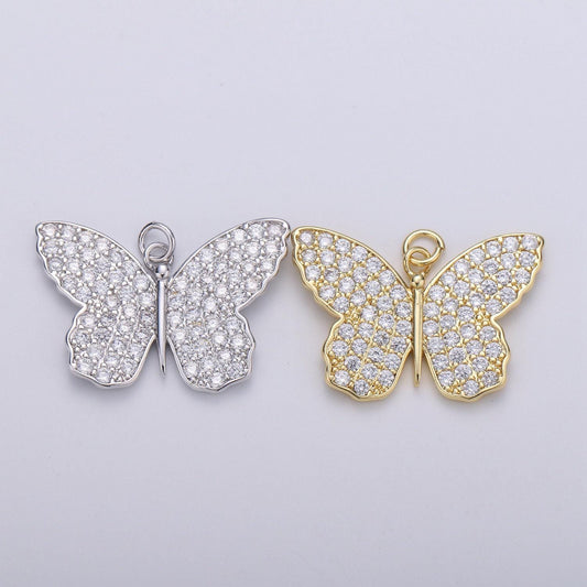 14k gold butterfly charm cz micro pave, butterfly pendant, butterfly bracelet, cubic zirconia charm silver mariposa charm, d387,d388
