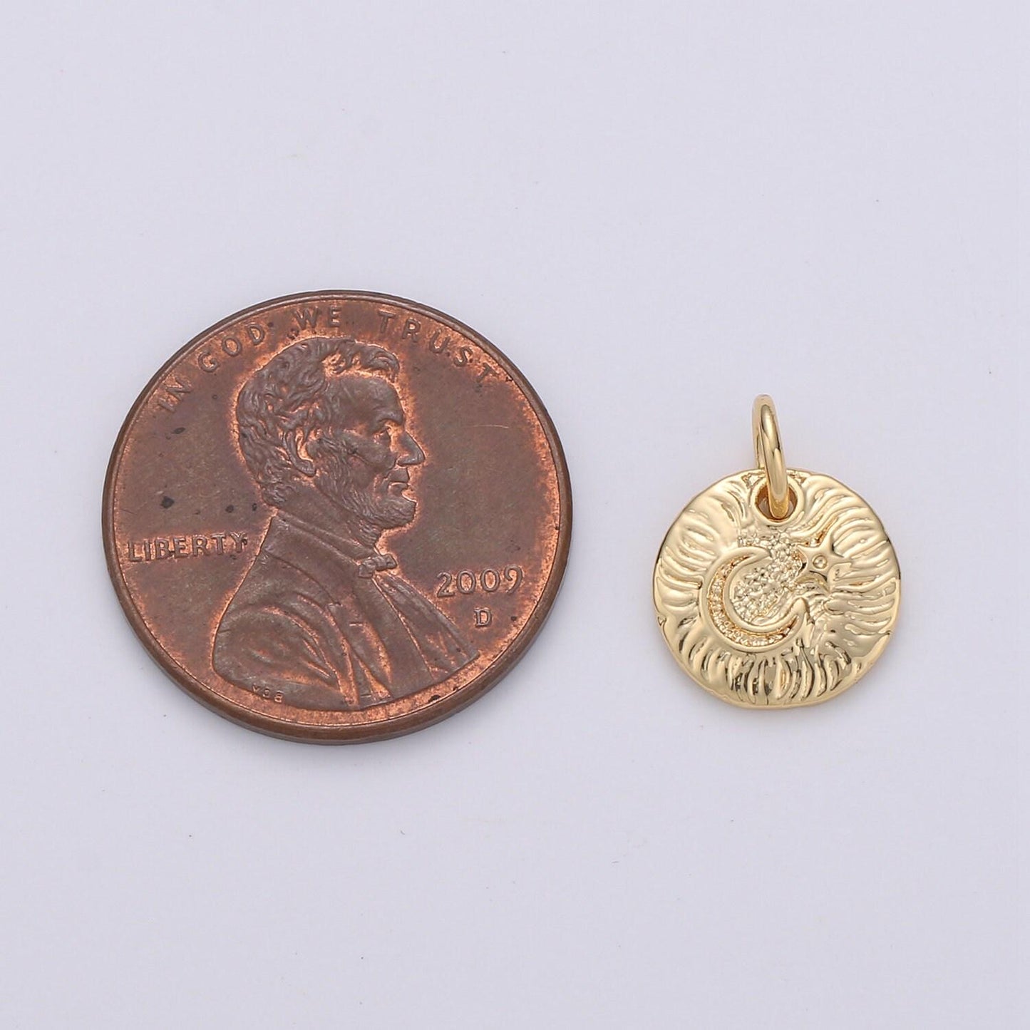 Celestial jewelry gold crescent moon charm rustic coin disc charm jewelry making supply 24k gold findings chgf-1400, 1401