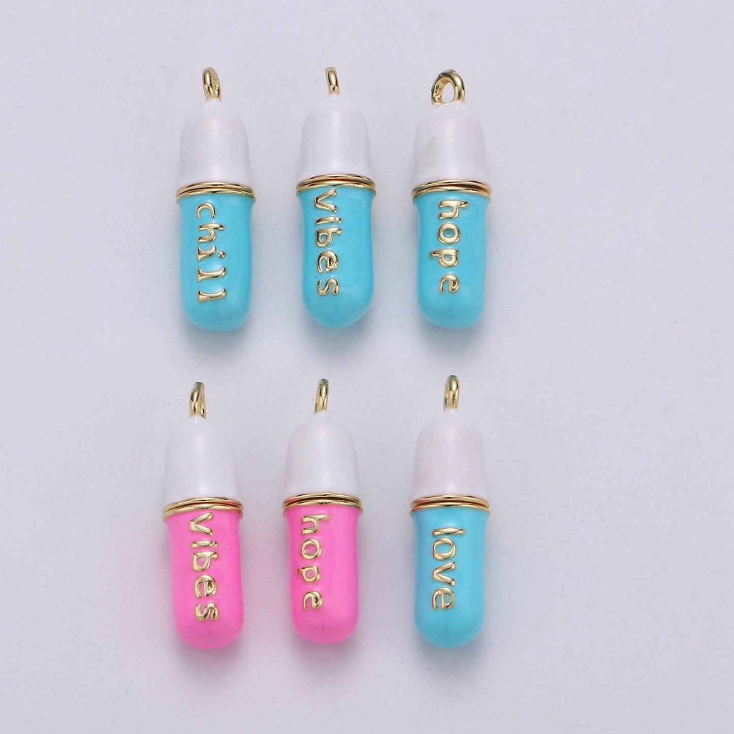 Dainty gold pill bar pendant enamel teal vibes chill charm 24k gold filed pendant 29x8mm for bracelet necklace earring component supply