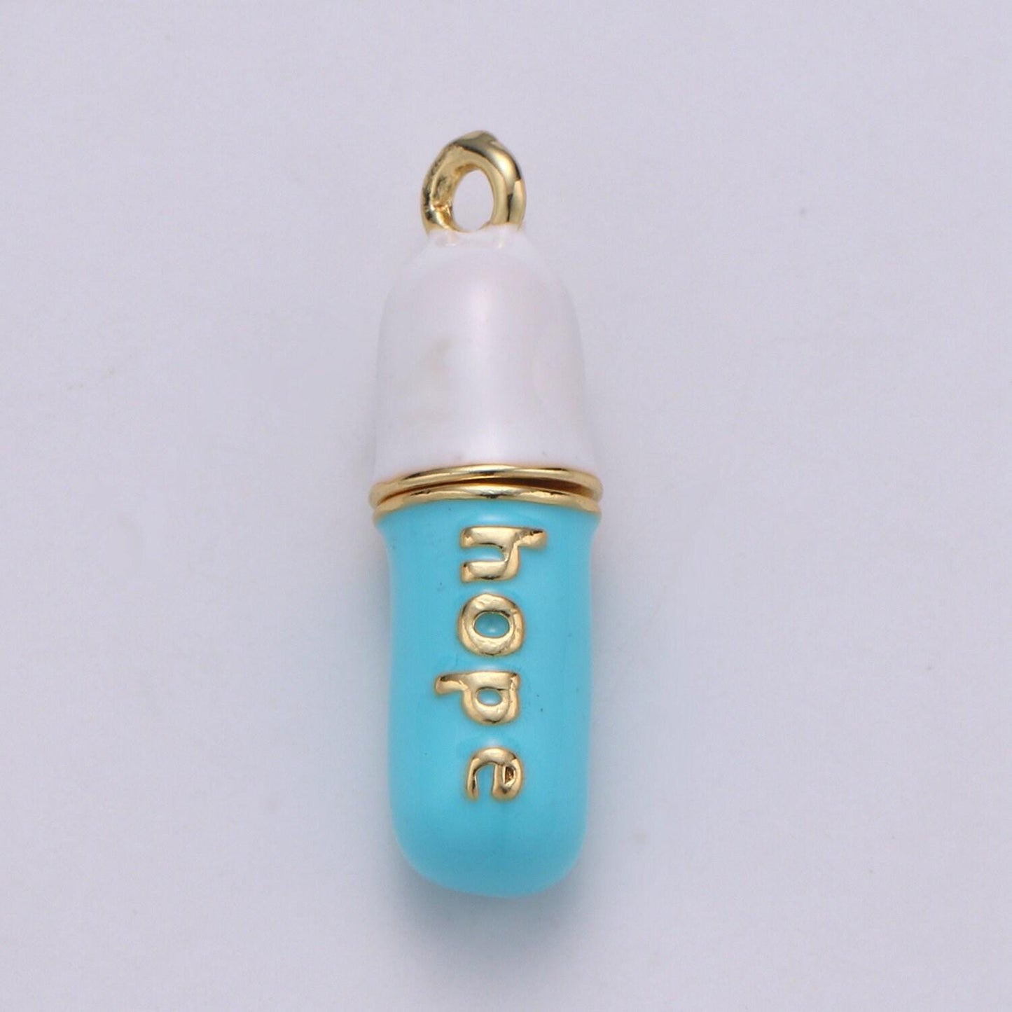 Dainty gold pill bar pendant enamel teal vibes chill charm 24k gold filed pendant 29x8mm for bracelet necklace earring component supply