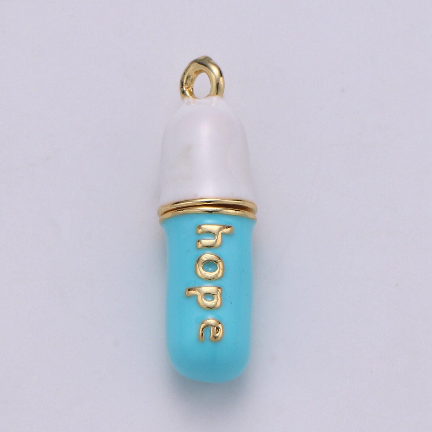 Dainty gold pill bar pendant enamel teal vibes chill charm 24k gold filed pendant 29x8mm for bracelet necklace earring component supply