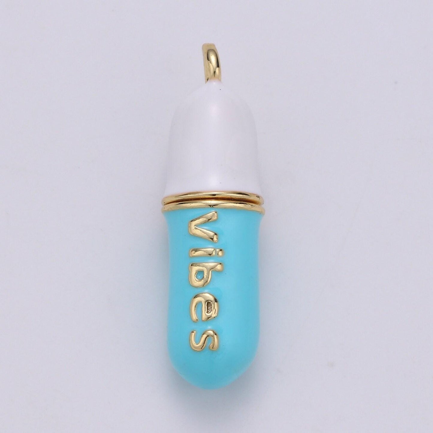 Dainty gold pill bar pendant enamel teal vibes chill charm 24k gold filed pendant 29x8mm for bracelet necklace earring component supply