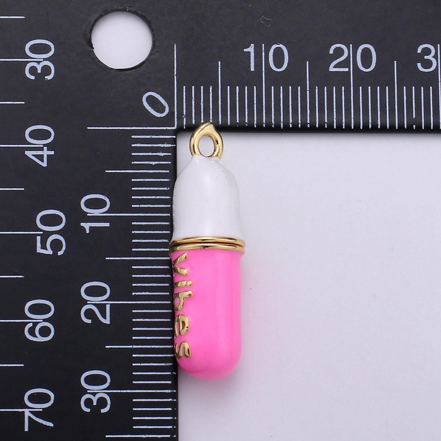 Dainty gold pill bar pendant enamel teal vibes chill charm 24k gold filed pendant 29x8mm for bracelet necklace earring component supply