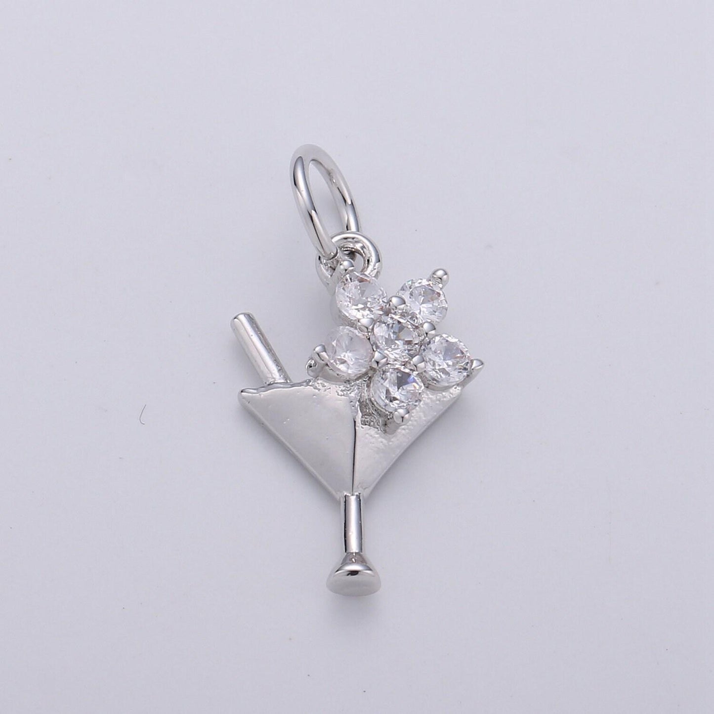 1x gold cz martini charm with cz charm, cubic gold drink glass with micro pave pendant, silver bar wine charm pendant in 24k gold