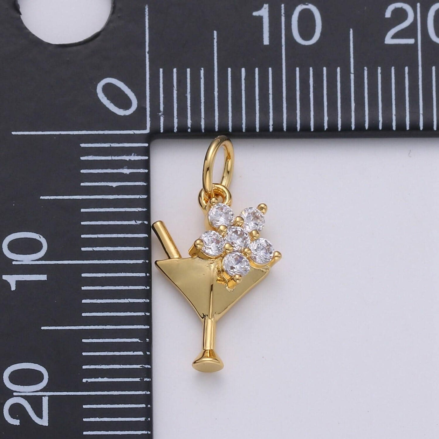 1x gold cz martini charm with cz charm, cubic gold drink glass with micro pave pendant, silver bar wine charm pendant in 24k gold
