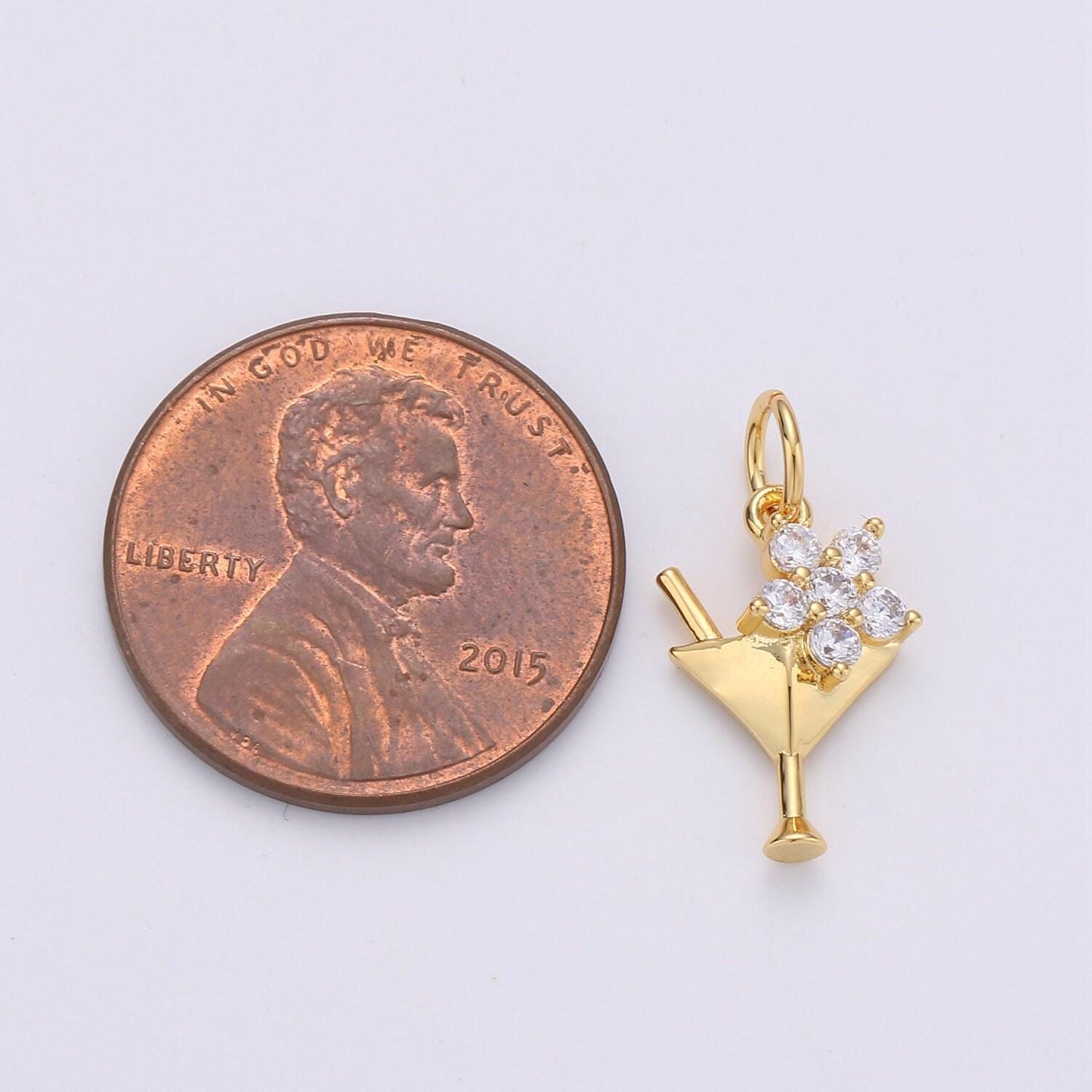 1x gold cz martini charm with cz charm, cubic gold drink glass with micro pave pendant, silver bar wine charm pendant in 24k gold