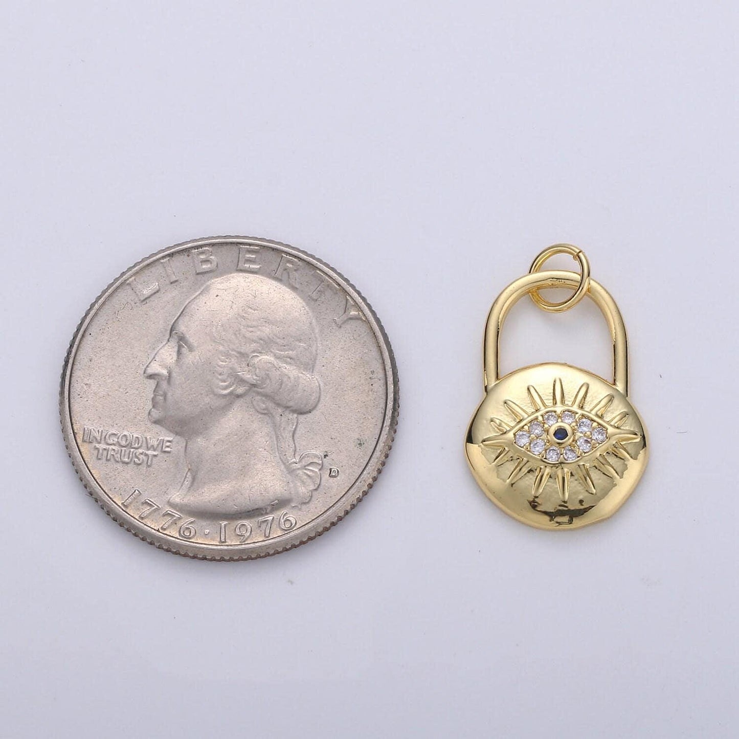 Gold padlock pendant charm with cz• 23x12mm •24kgold sparkly cubic zirconia cz evil eye charm small charm for necklace bracelet, 1266