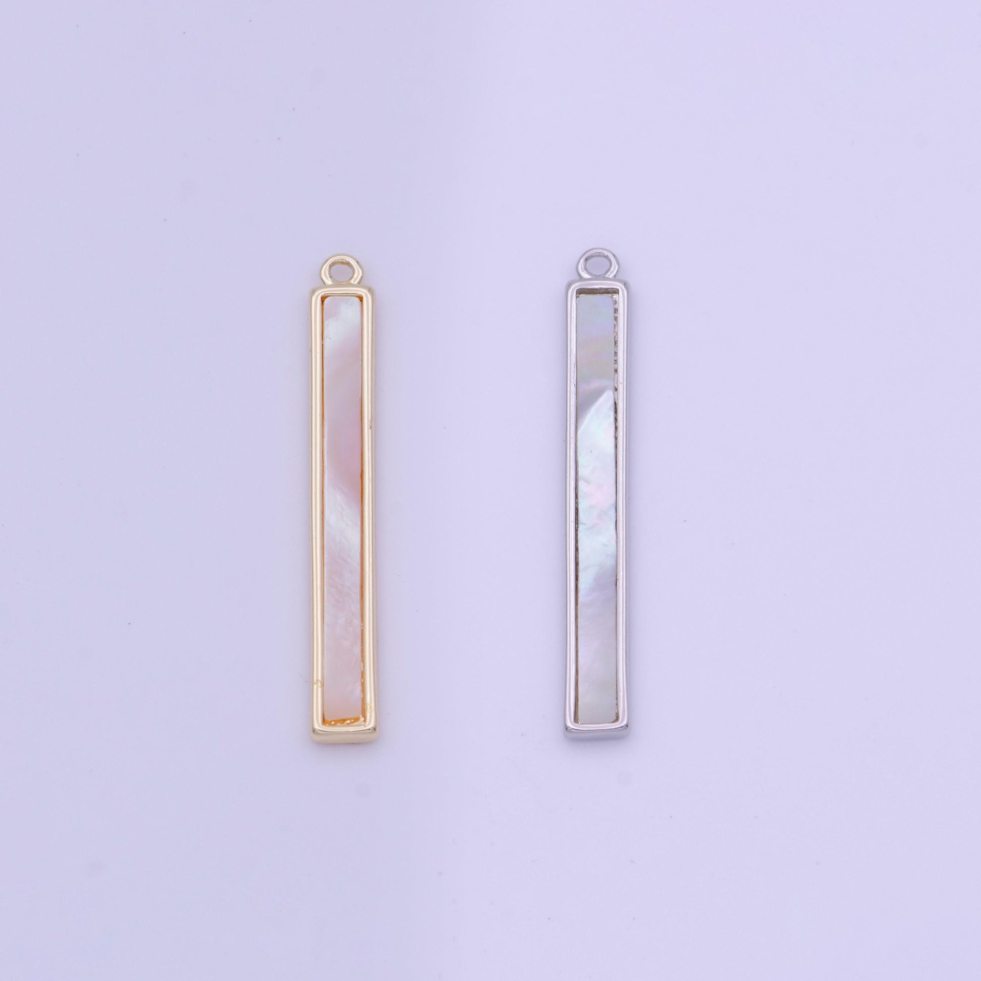 Long rectangle mother of pearl charm 25.7x3.4mm gold plated thin rectangle pearl charm for minimalist jewelry d-154