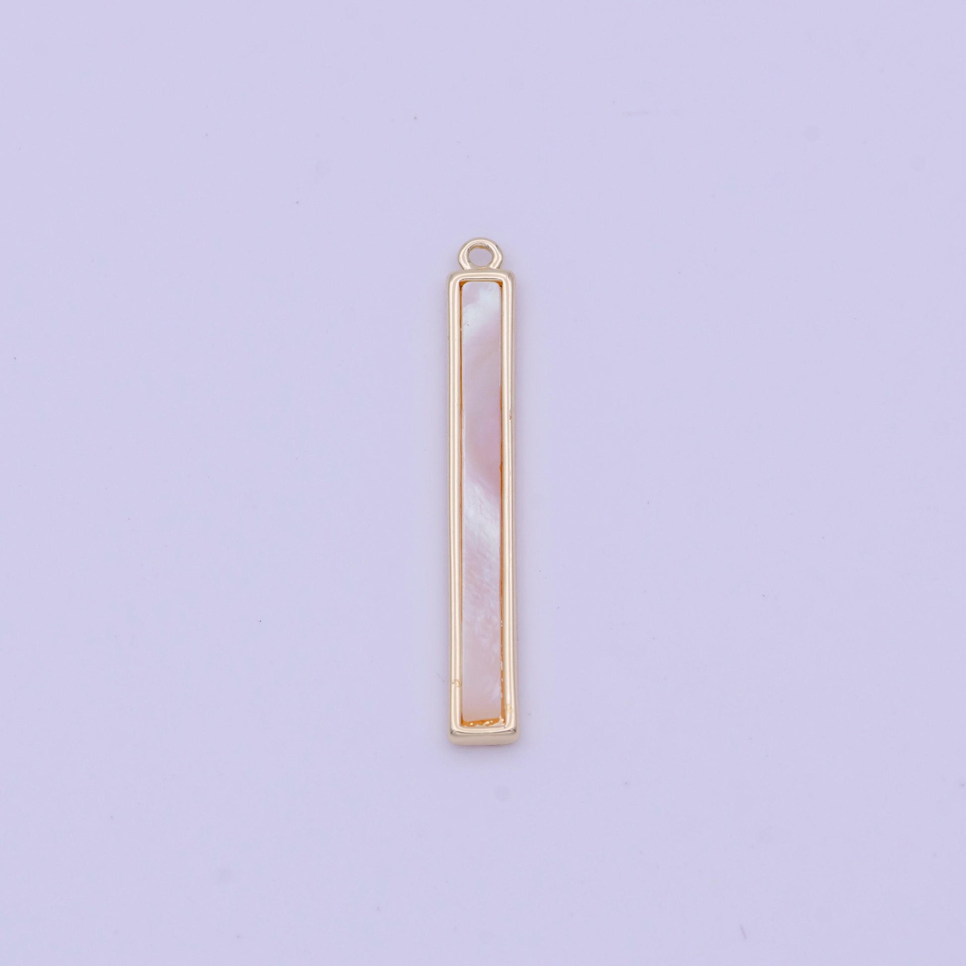 Long rectangle mother of pearl charm 25.7x3.4mm gold plated thin rectangle pearl charm for minimalist jewelry d-154