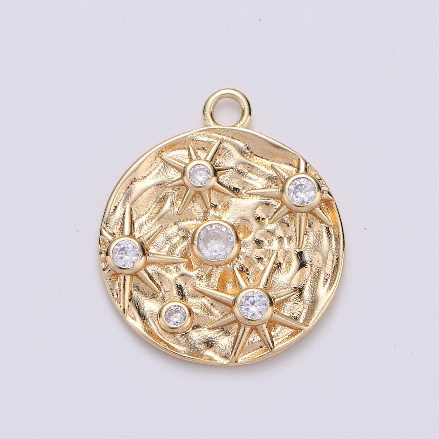 1pc 14k gold micro pave cz star in the galaxy charm, pounded pendant charm, rainbow cubic zirconia, atlas charm