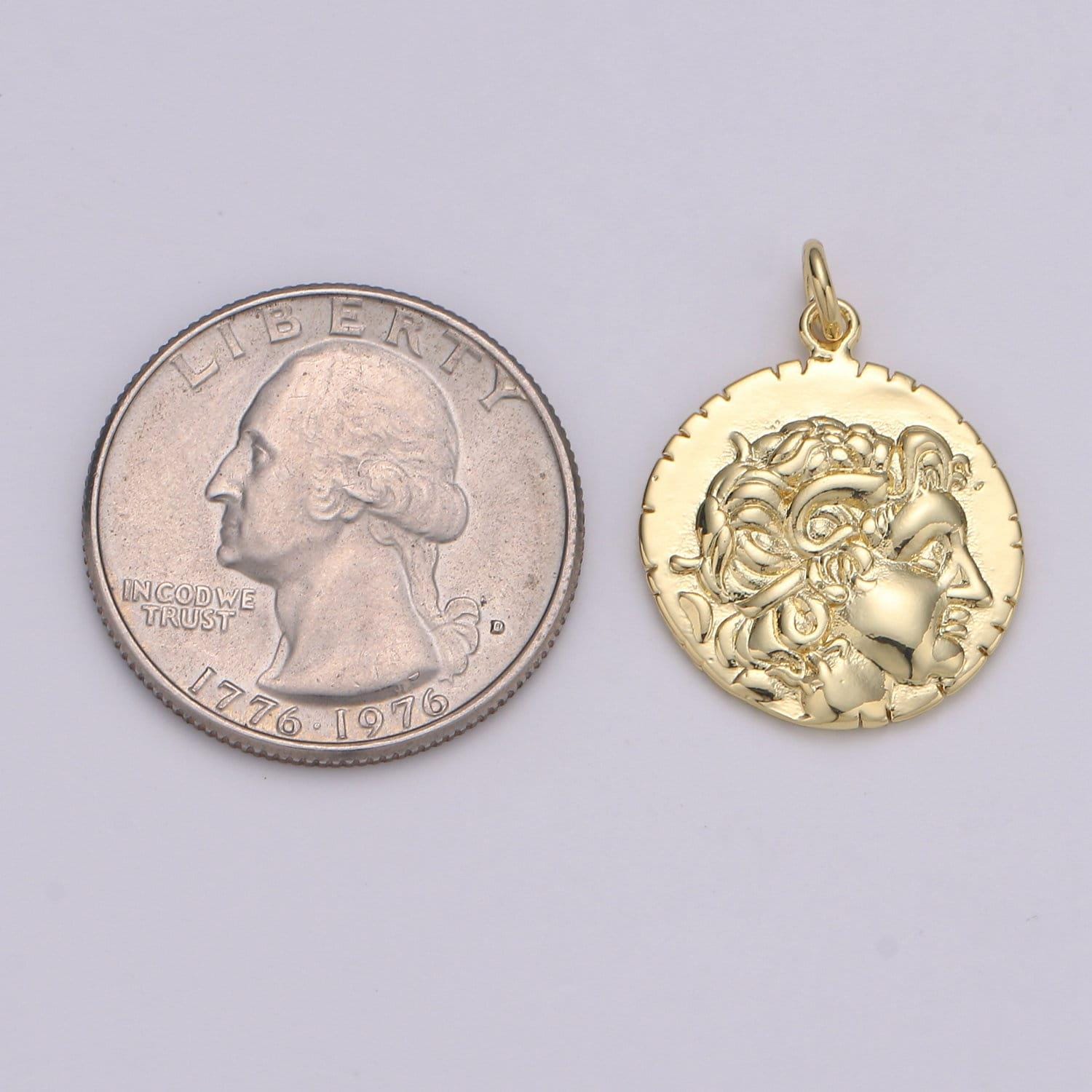 14k gold hercules coin pendant ancient coin pendant, greek warrior heracles coin pendant, fancy diy jewelry, warrior pendant