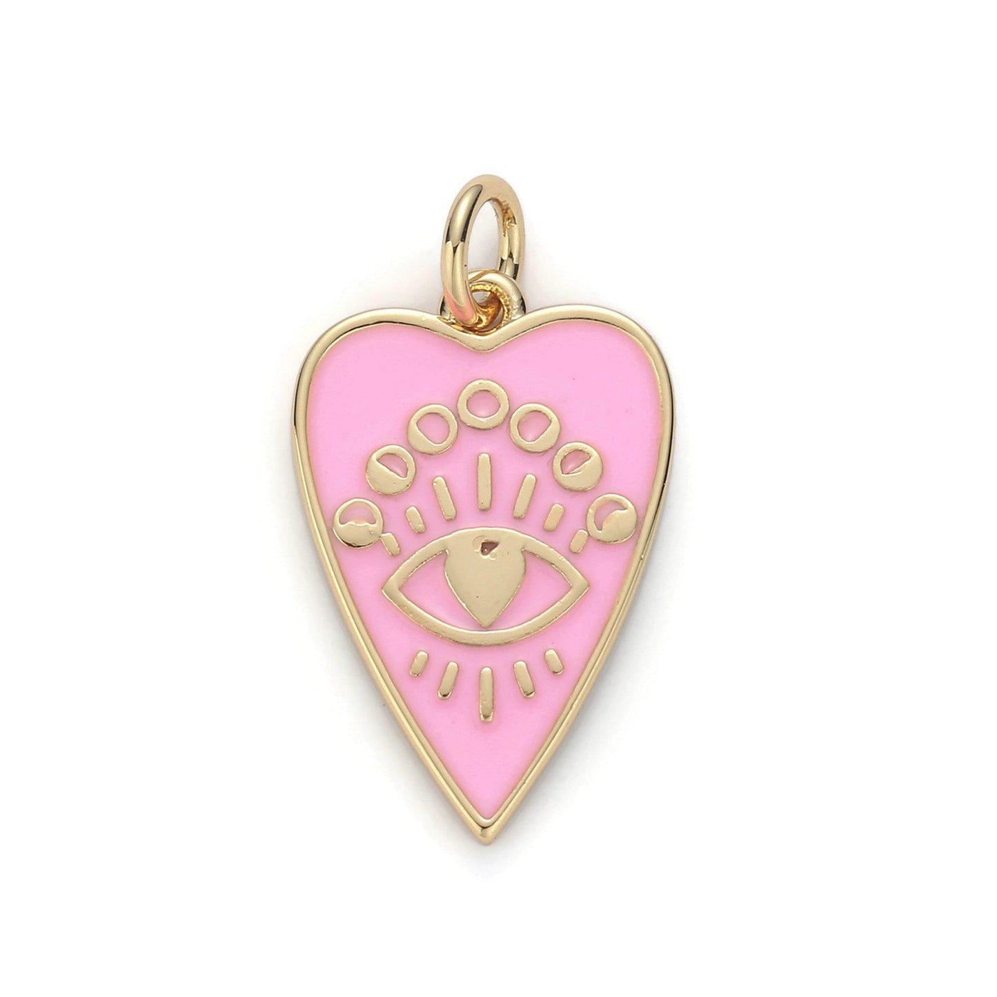 1pc 24k gold heart charm, enamel evil eye pendant charm, pink red charm, for diy jewelry necklace supply chgf-1192 , 1193