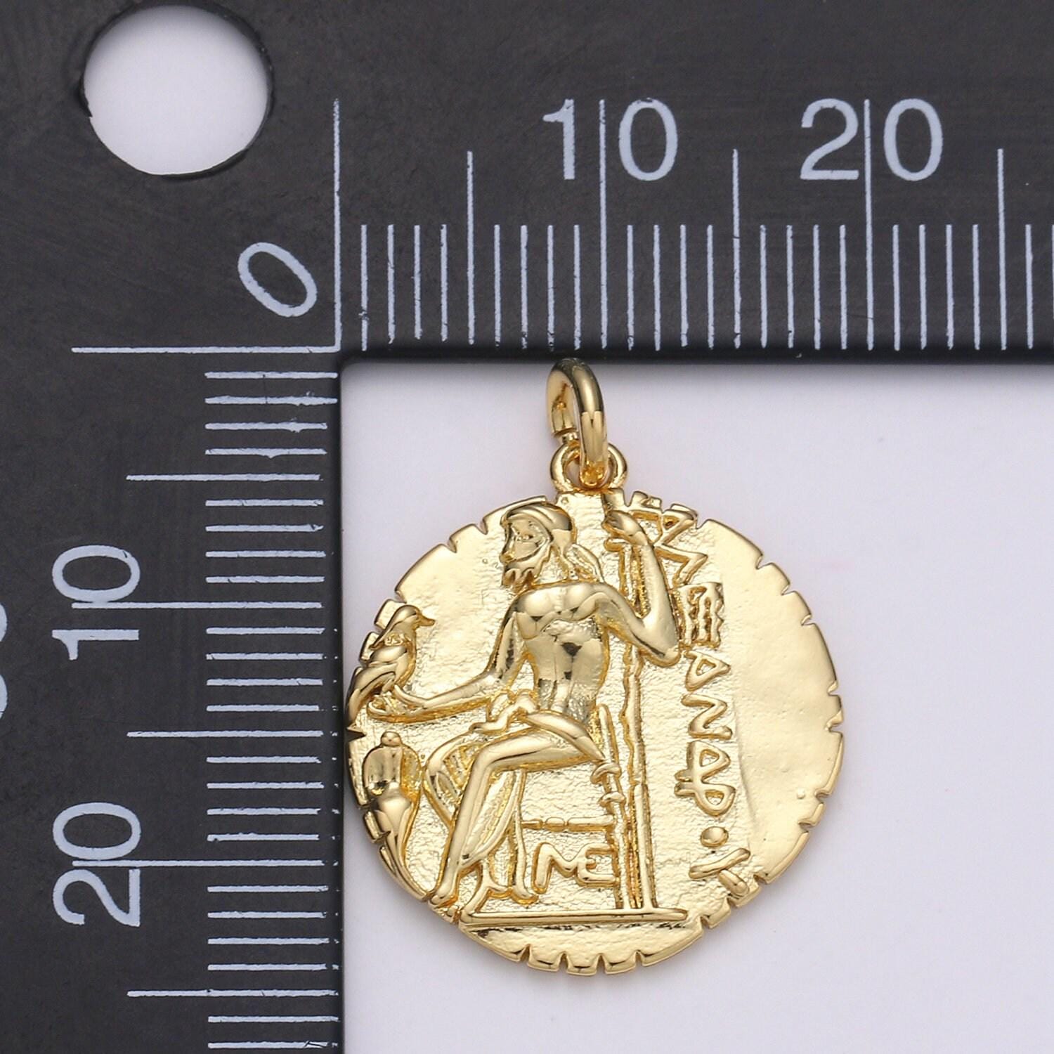 14k gold ancient gold coin pendant, greek warrior alexander the great coin pendant, earing diy, roman coin pendant, earing coin, d-151