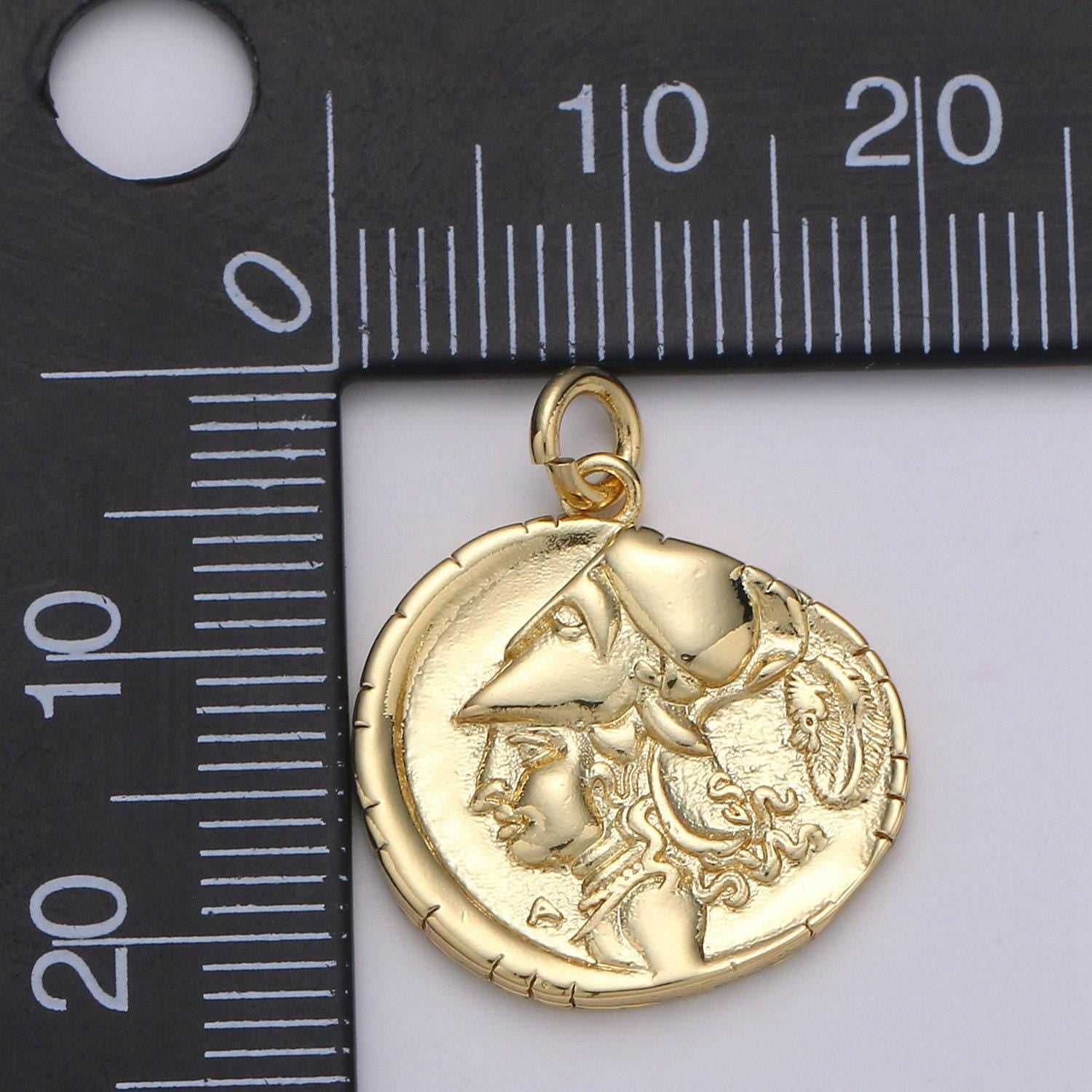 Gold ancient roman rustic coin charm necklace, delicate layering necklace, roman coin ancient greek jewelry good luck amulet gift chgf-1177