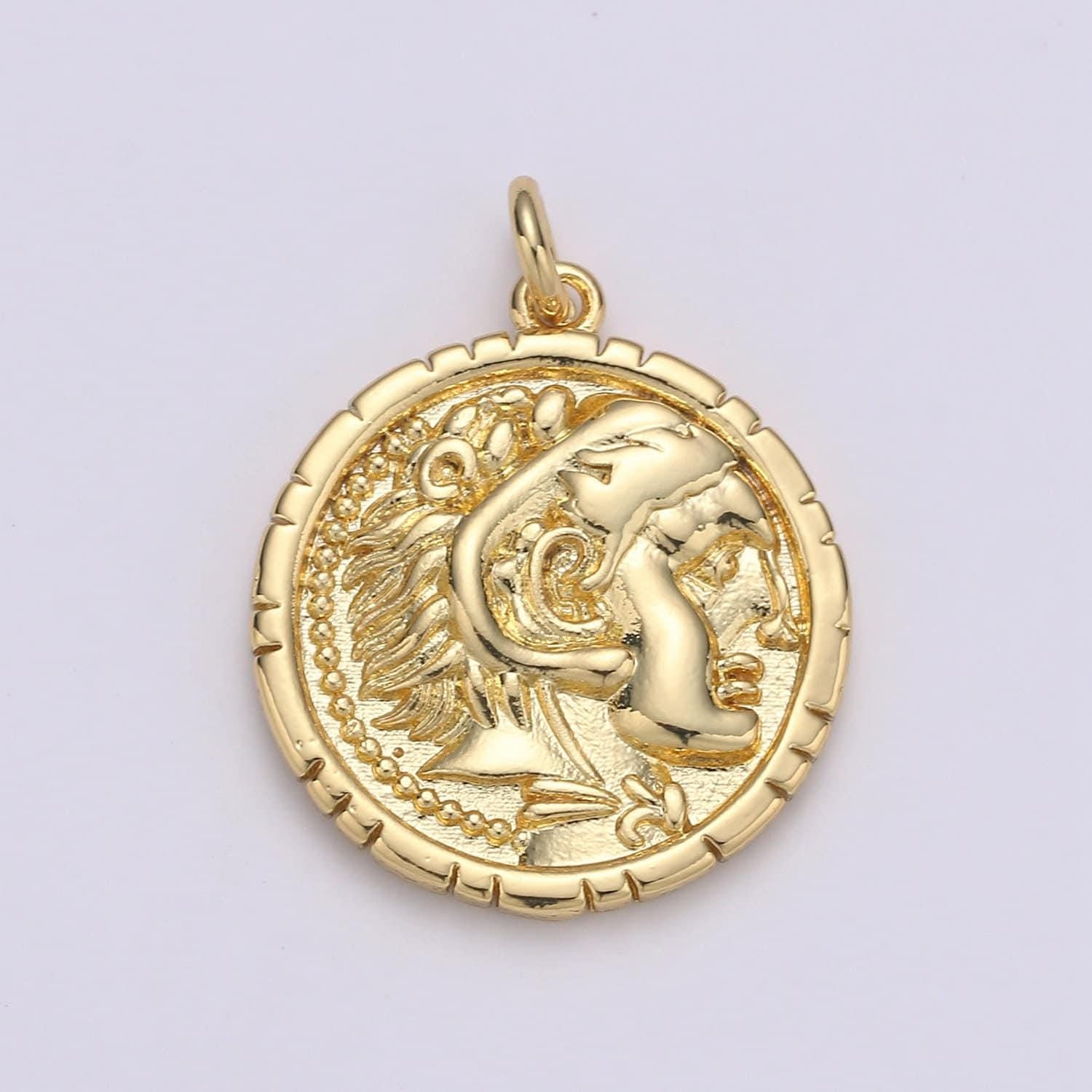 14k gold alexander the great greek warrior coin medallion, ancient gold coin pendant, jewelry diy, necklace pendant, wristlet charm d-149