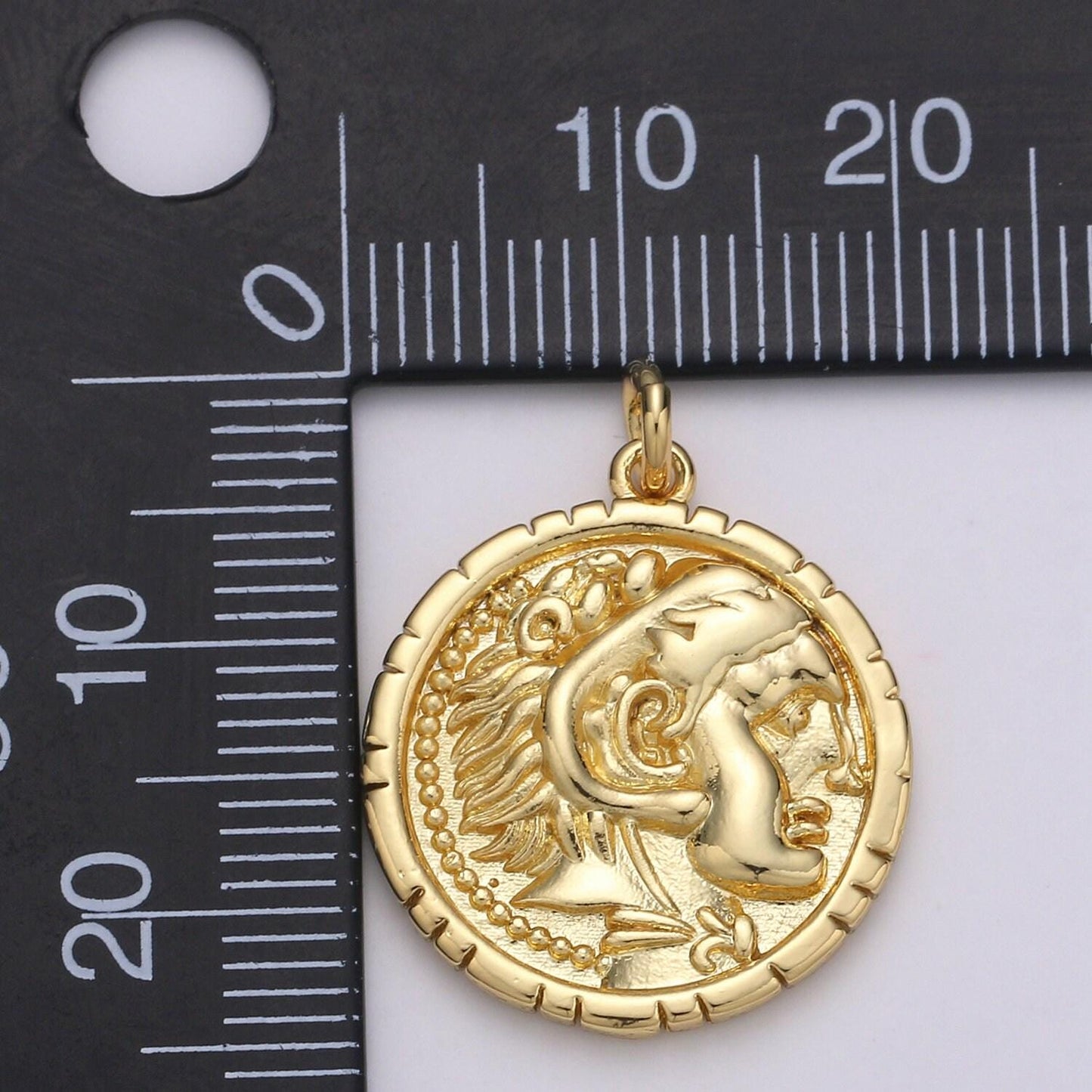 14k gold alexander the great greek warrior coin medallion, ancient gold coin pendant, jewelry diy, necklace pendant, wristlet charm d-149