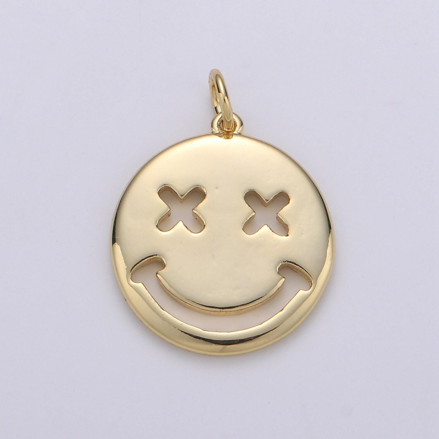 Double sided gold happy face charm smile face charms emoticon silver round charm,dainty smile charm summer trend jewelry chgf-1154