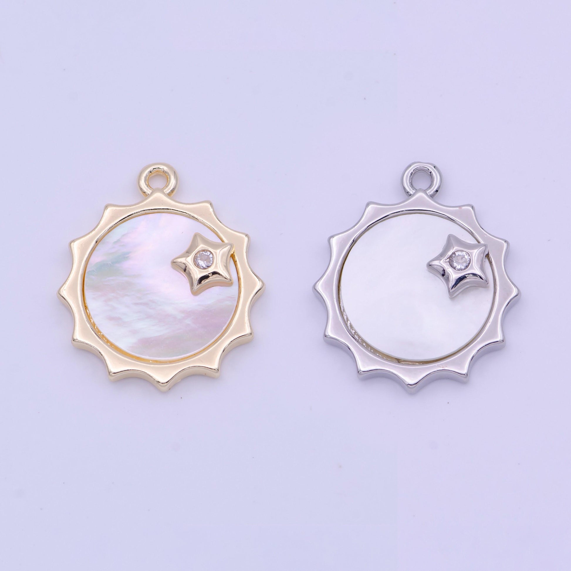 Dainty sun mother of pearl charm 20.8x17.9mm gold plated celestial charm pearl pendant for minimalist jewelry d-101