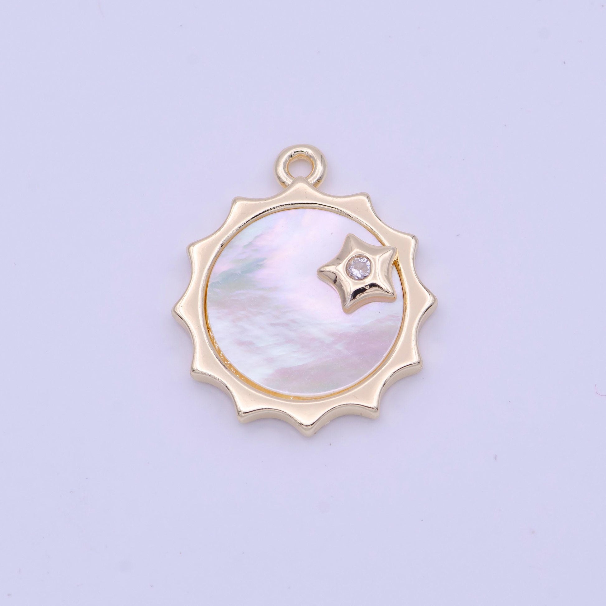 Dainty sun mother of pearl charm 20.8x17.9mm gold plated celestial charm pearl pendant for minimalist jewelry d-101