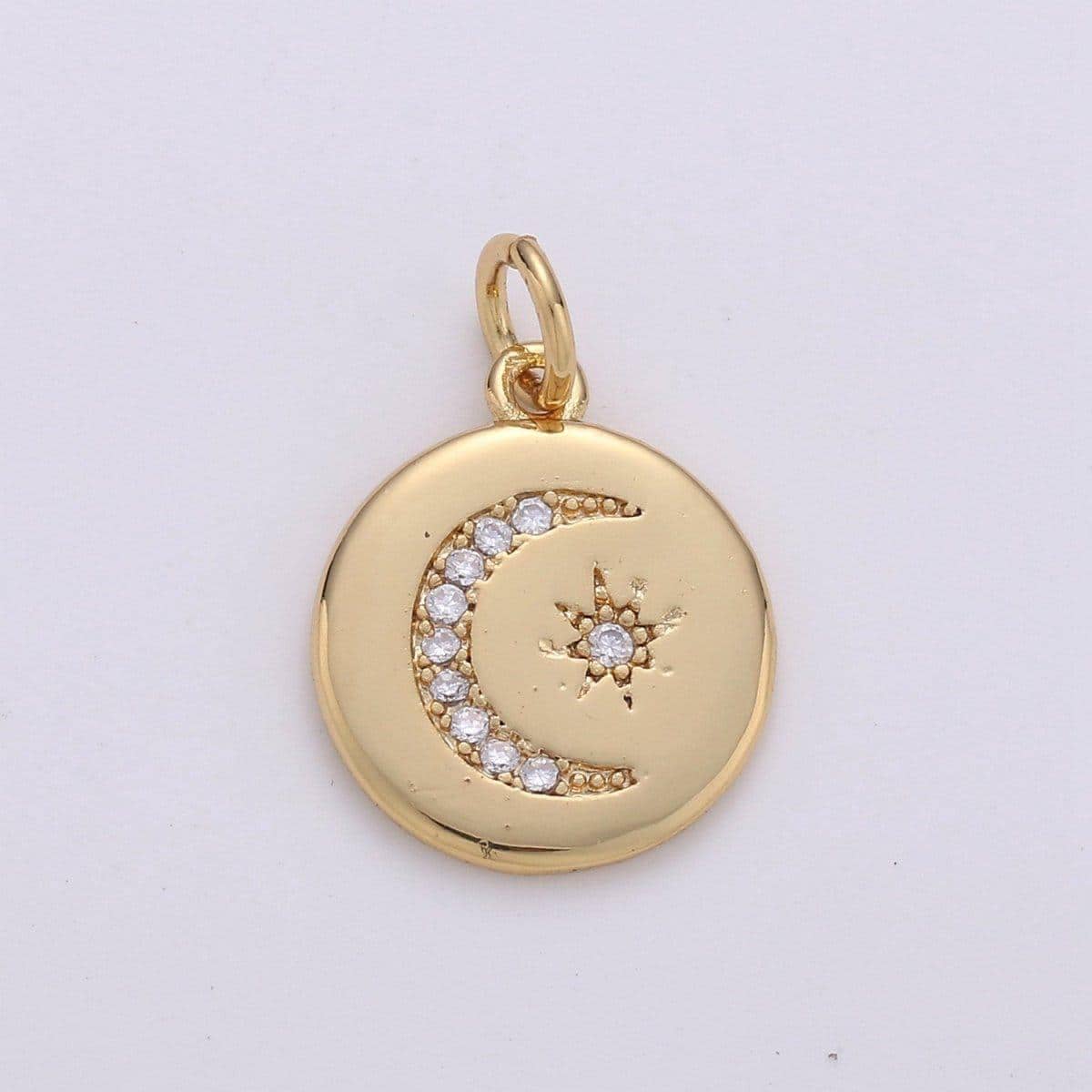 18k gold filled moon charms ,cubic moon pendants, celestial charm, medallion charm, moon and star pendant d-104