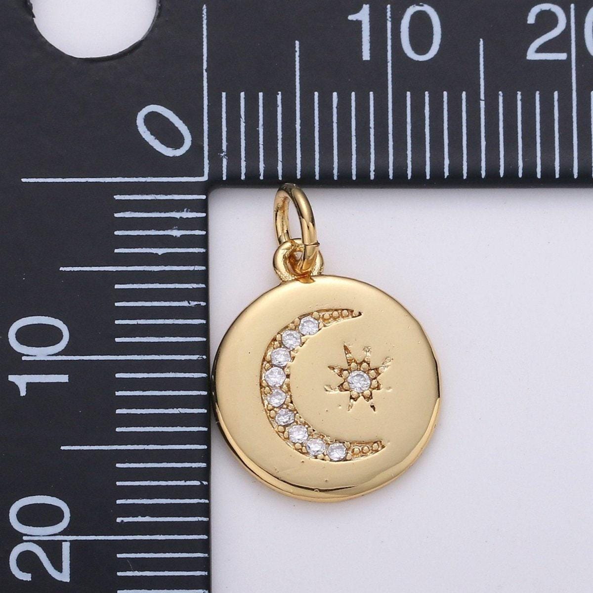 18k gold filled moon charms ,cubic moon pendants, celestial charm, medallion charm, moon and star pendant d-104