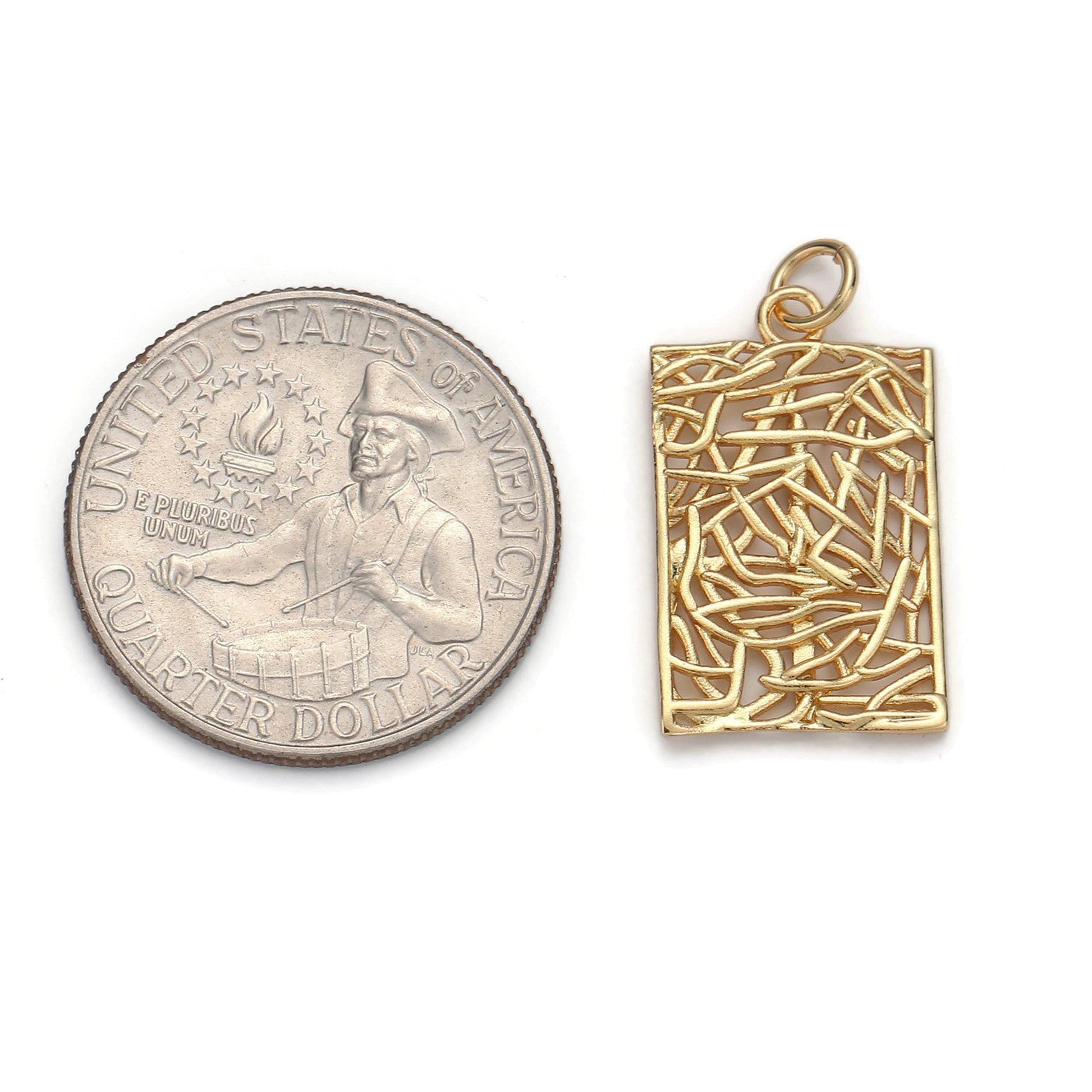 1pc 24k gold patterned rectangle charm, branch paisley pendant charm, charm, for diy jewelry, gold color