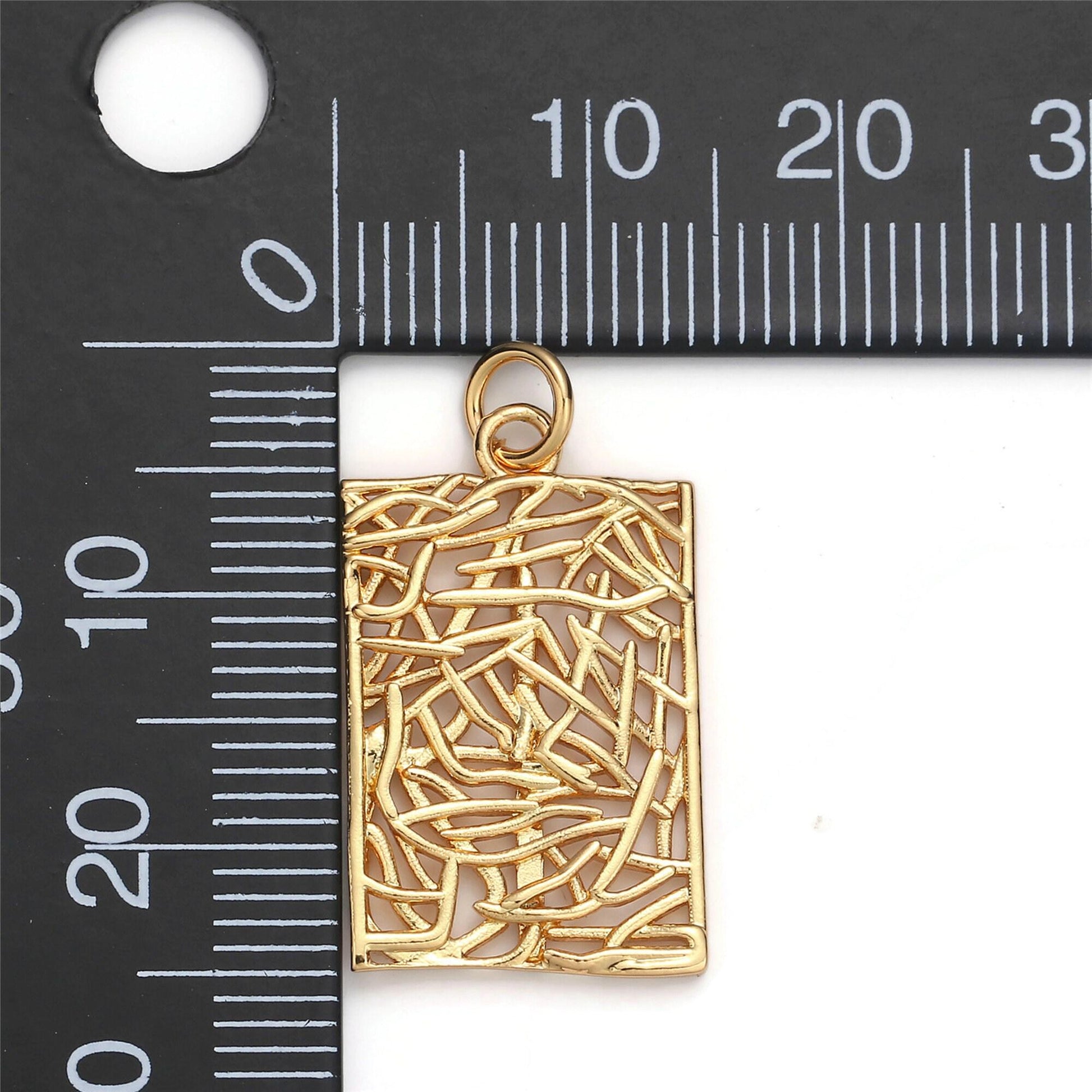 1pc 24k gold patterned rectangle charm, branch paisley pendant charm, charm, for diy jewelry, gold color