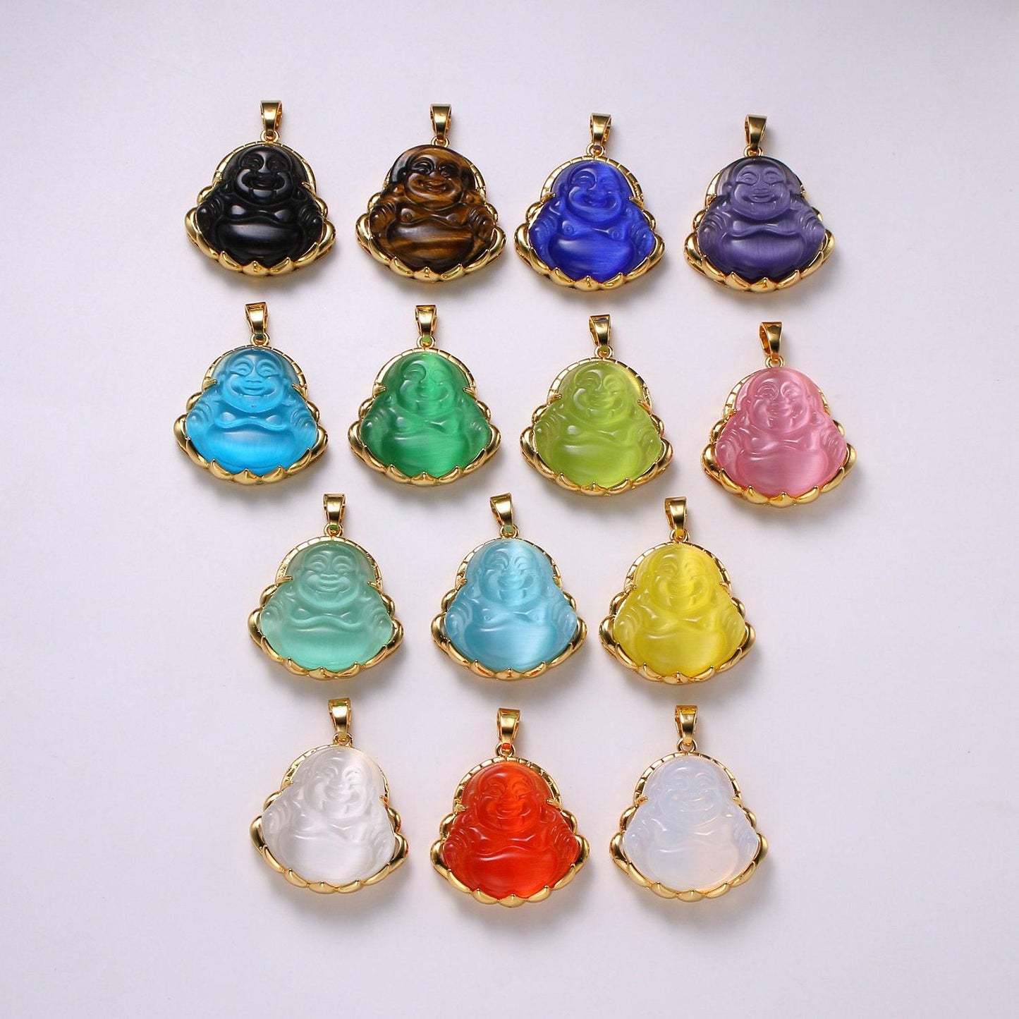 Dainty gold buddha pendant for necklace laughing buddha charm tiger eye buddha pendant
