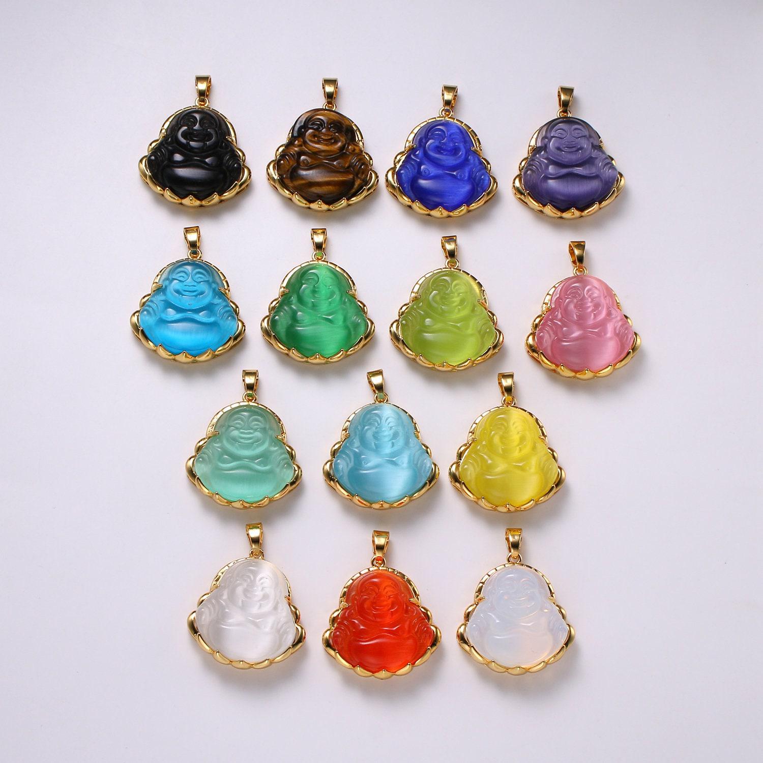 Dainty gold buddha pendant for necklace laughing buddha charm tiger eye buddha pendant