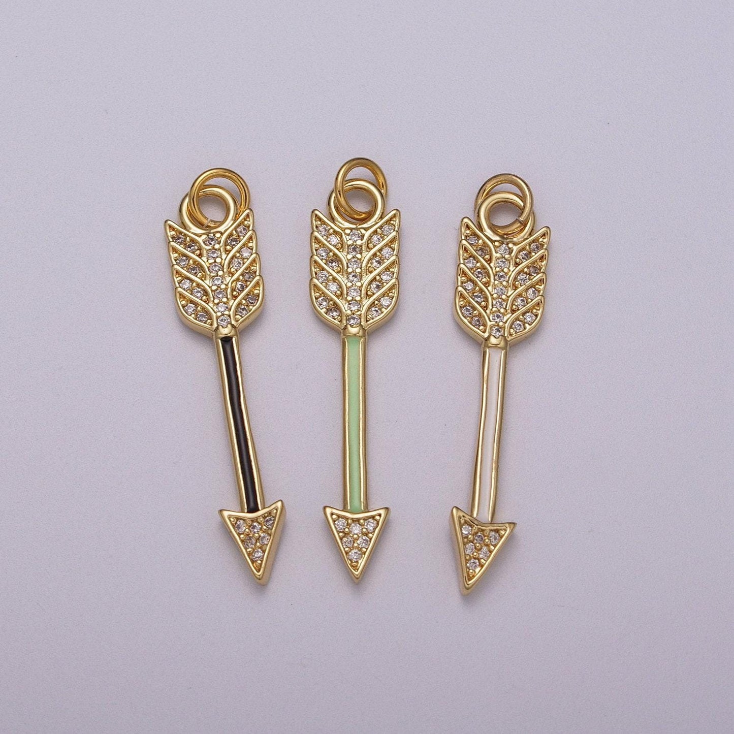 Dainty gold arrow charm enamel white, green, black mini arrow pendant micro pave charm for bracelet earring necklace making, m-912~m-914