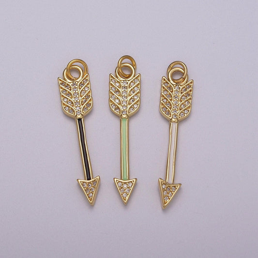 Dainty gold arrow charm enamel white, green, black  mini arrow pendant micro pave charm for bracelet earring necklace making, m-912~m-913