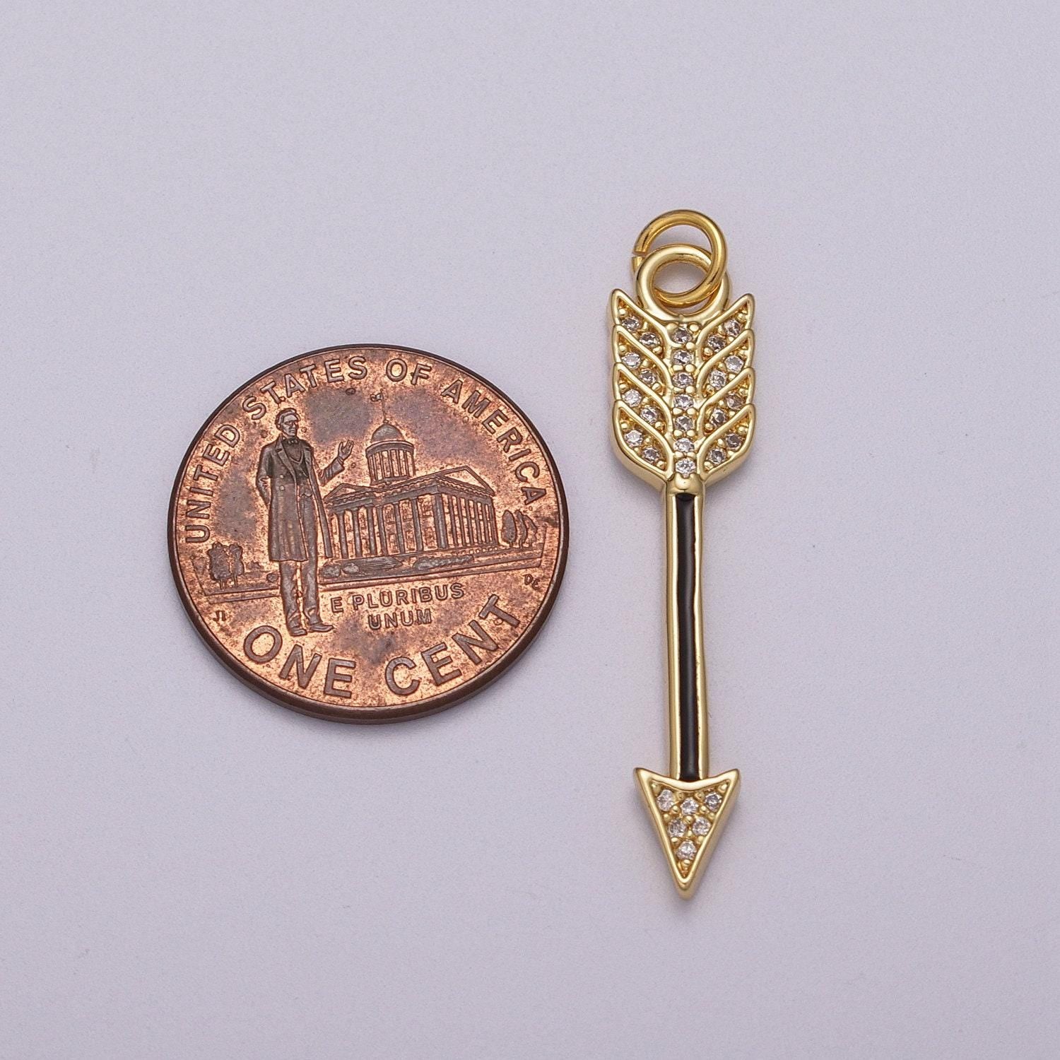 Dainty gold arrow charm enamel white, green, black mini arrow pendant micro pave charm for bracelet earring necklace making, m-912~m-914