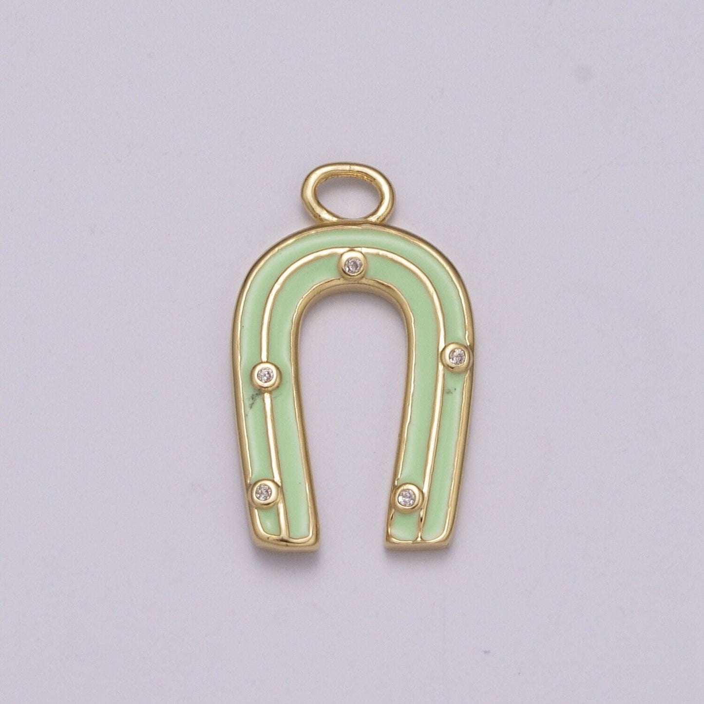 Enamel horse shoe pendant- gold dainty u charm epoxy horseshoe charm - for necklace bracelet earring component m-859