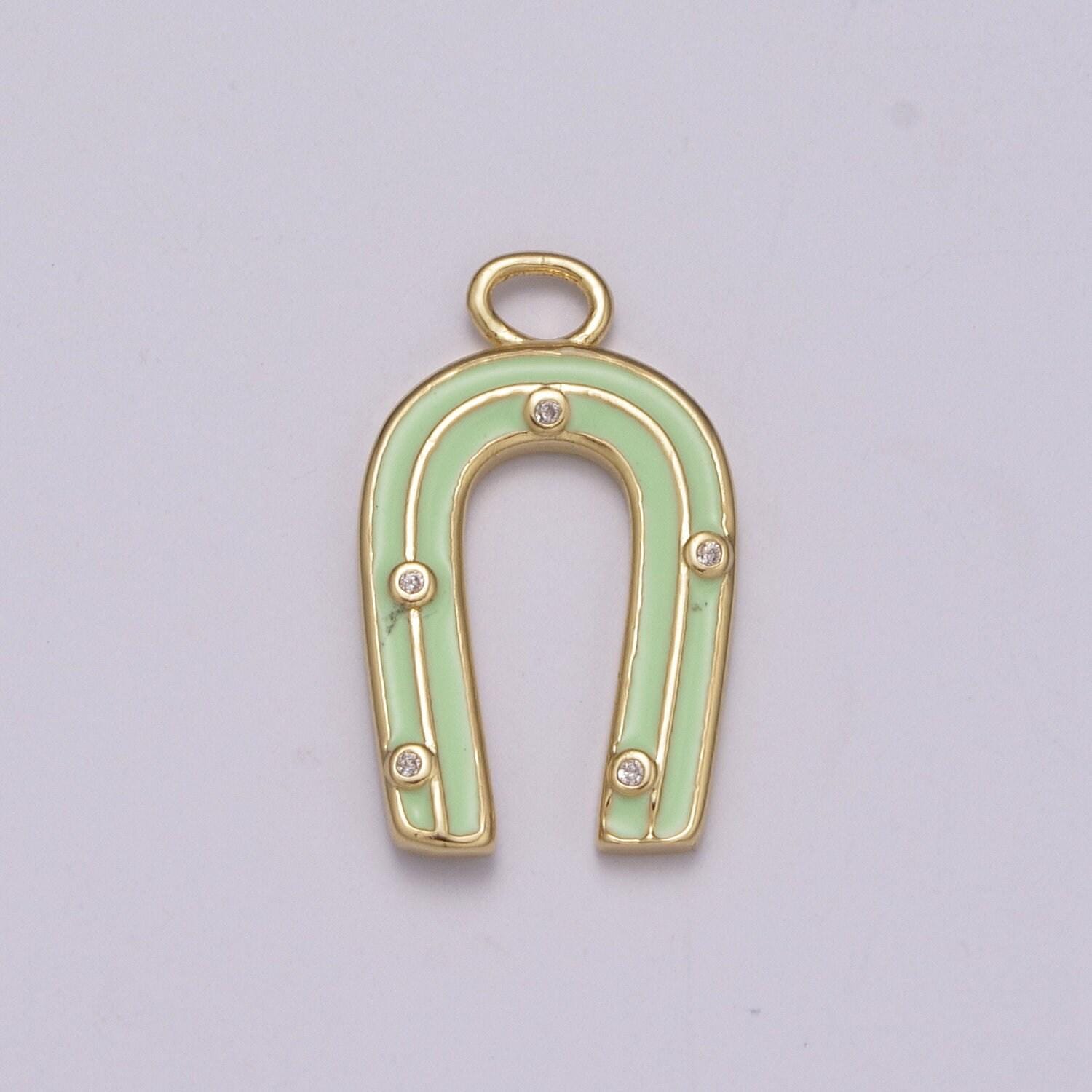 Enamel horse shoe pendant- gold dainty u charm epoxy horseshoe charm - for necklace bracelet earring component m-859